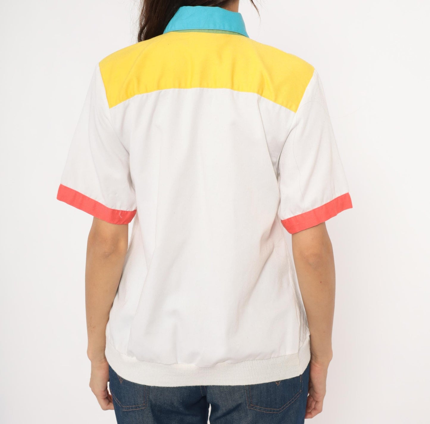 80s Joyce Colorblock Cable Knit Polo Embroidered Multicolor Medium