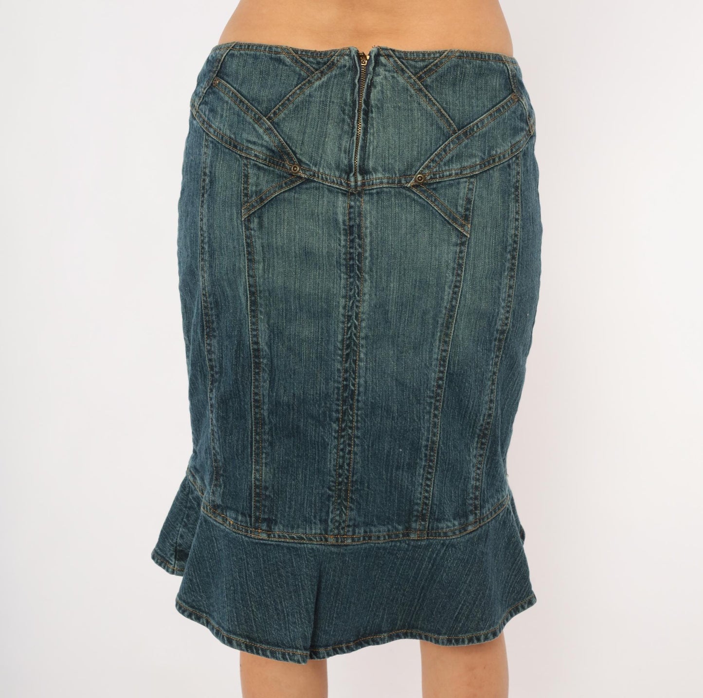 Y2K Jones Wear Denim Mini Skirt Ruffle Mermaid Hem Blue Medium M