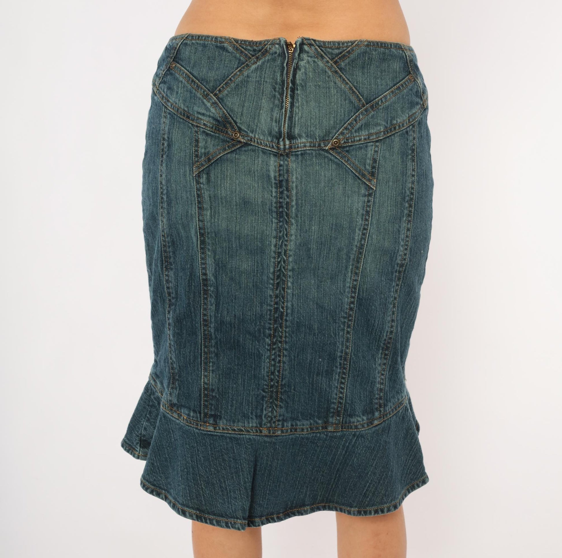 Y2K Jones Wear Denim Mini Skirt Ruffle Mermaid Hem Blue Medium M