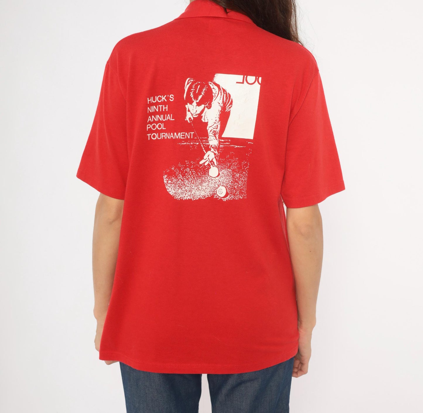 80s Stedman Pool Tournament Polo Shirt Red Billiards Graphic Large L