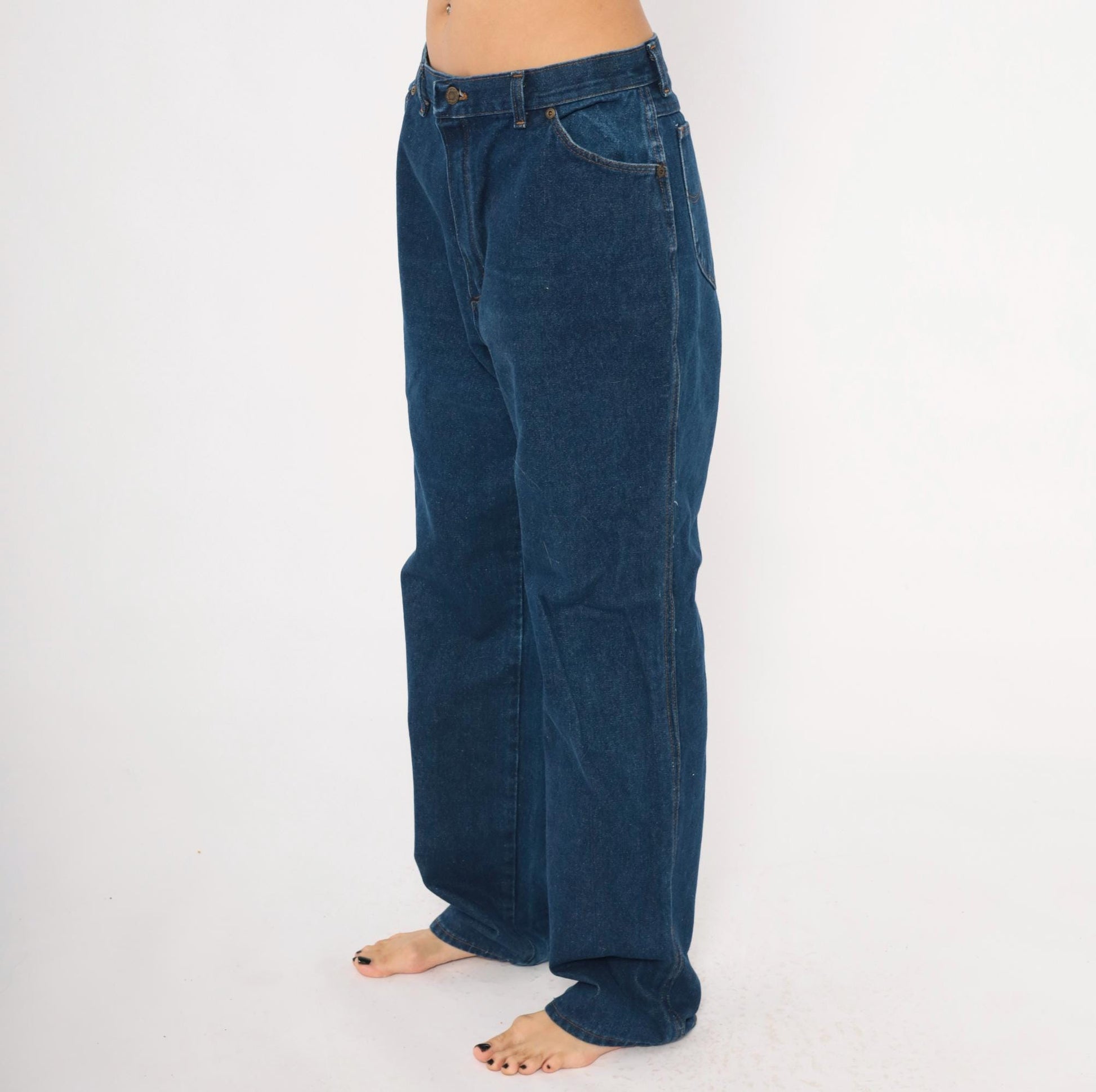 Wrangler Dark Indigo High Rise Straight Leg Jeans 80s Vintage 32x32