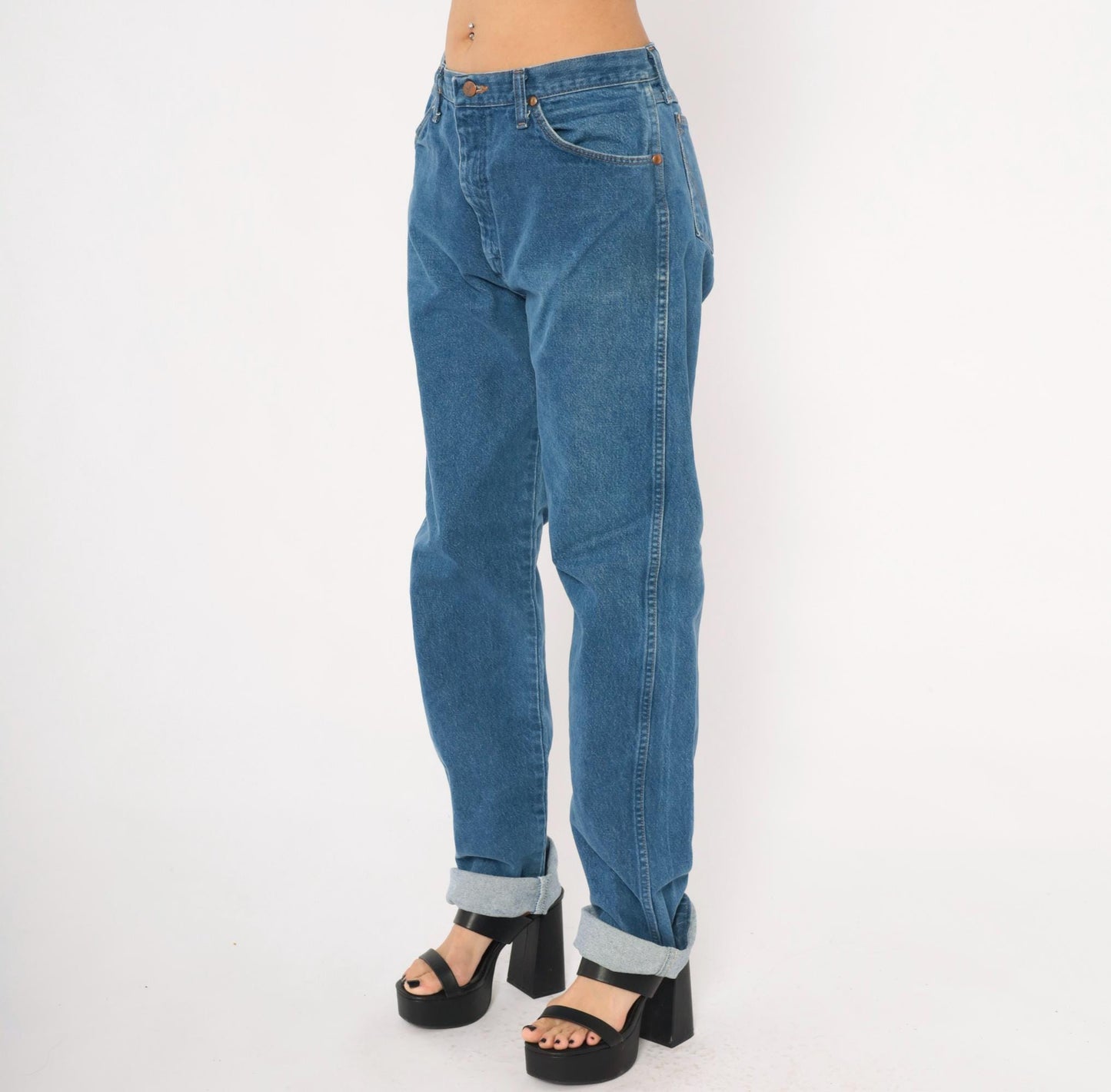 90s Wrangler Mom Jeans High Waist Straight Leg Blue Denim 35x36