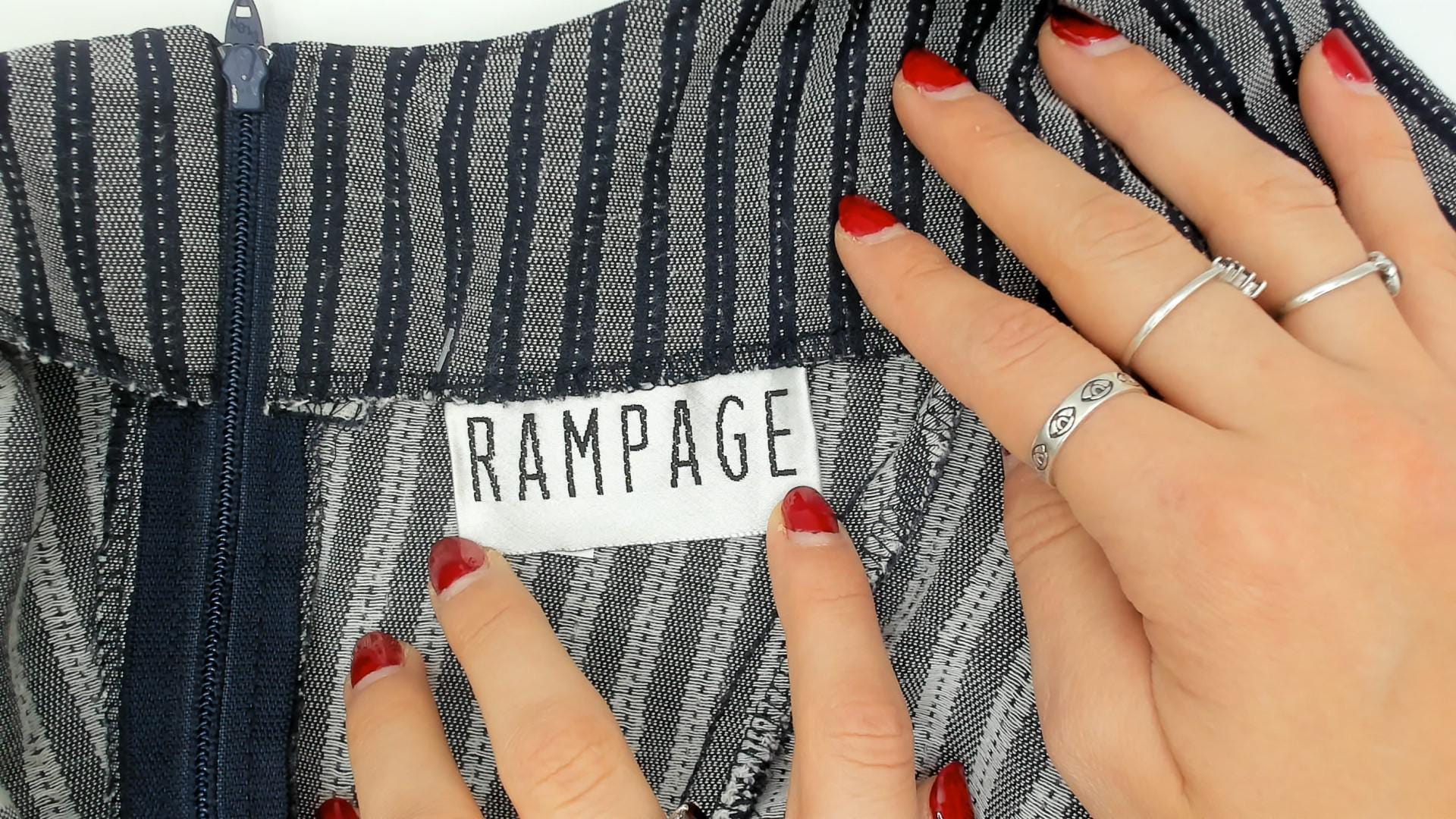 90s Rampage Navy Grey Pinstripe Midi Dress Fitted Sleeveless Small S