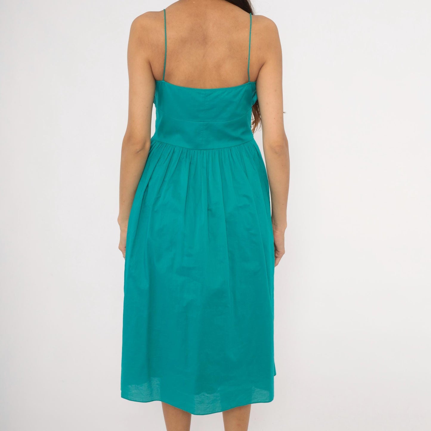 90s Jessica Howard Teal Midi Sundress Embroidered Eyelet Cotton Small
