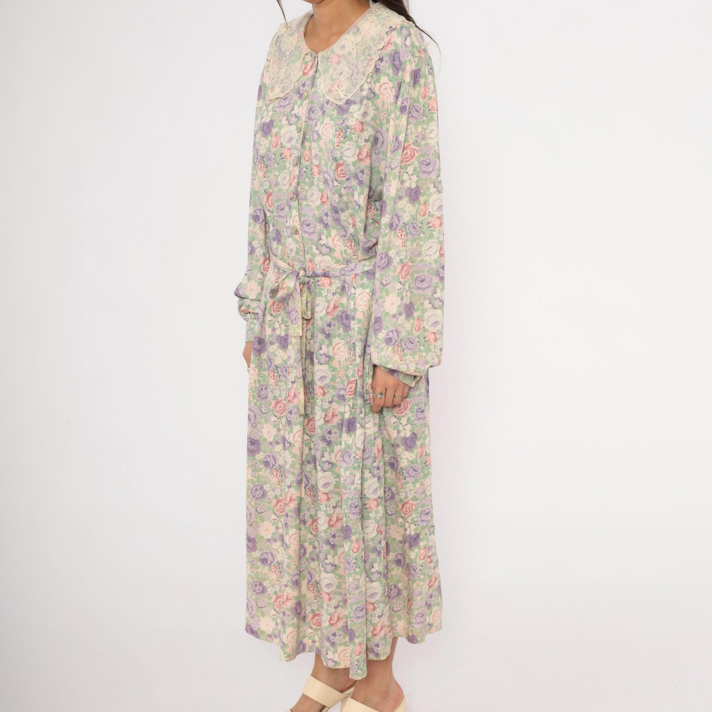 90s J Jill Floral Maxi Dress Lace Peter Pan Collar Plus Size XXL