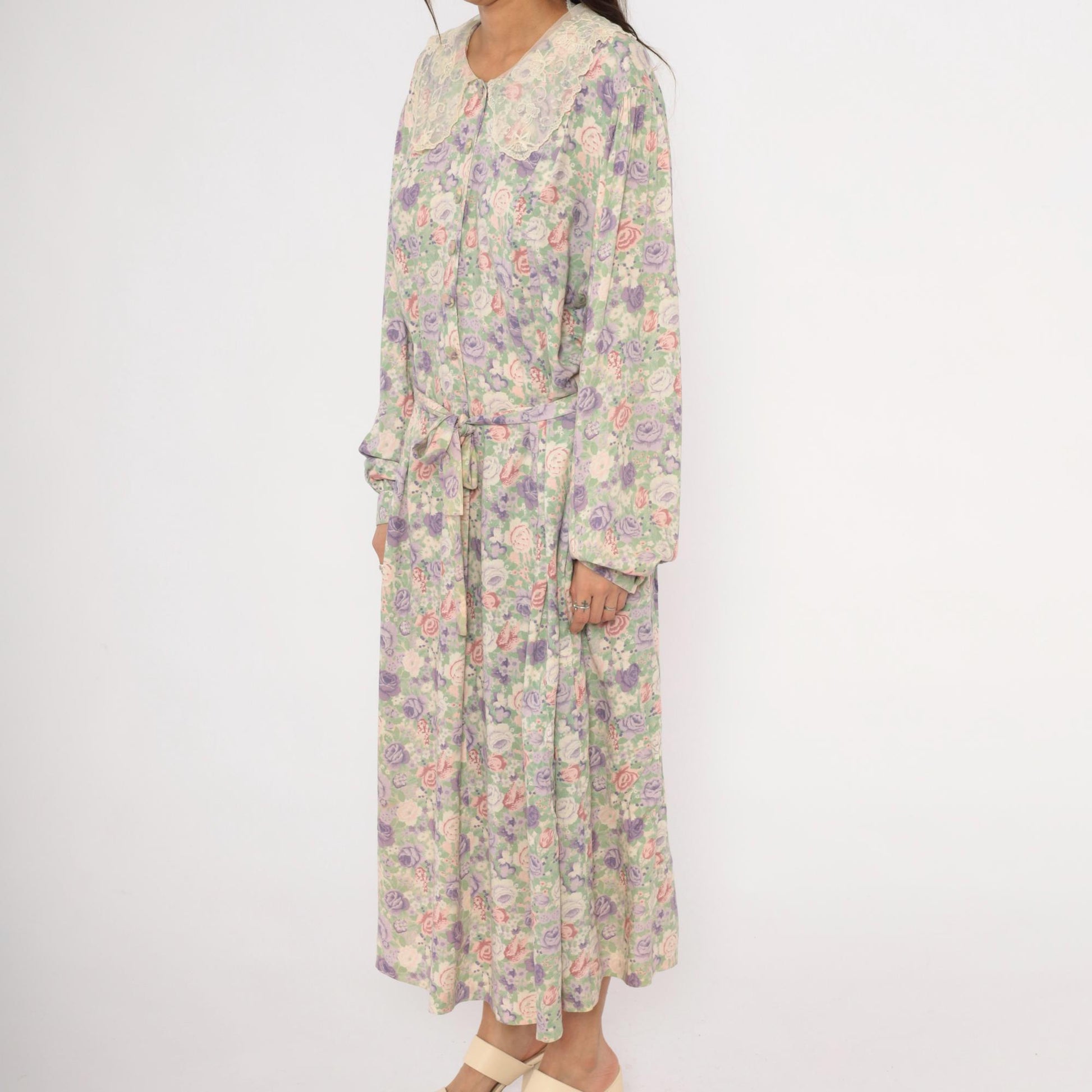 90s J Jill Floral Maxi Dress Lace Peter Pan Collar Plus Size XXL