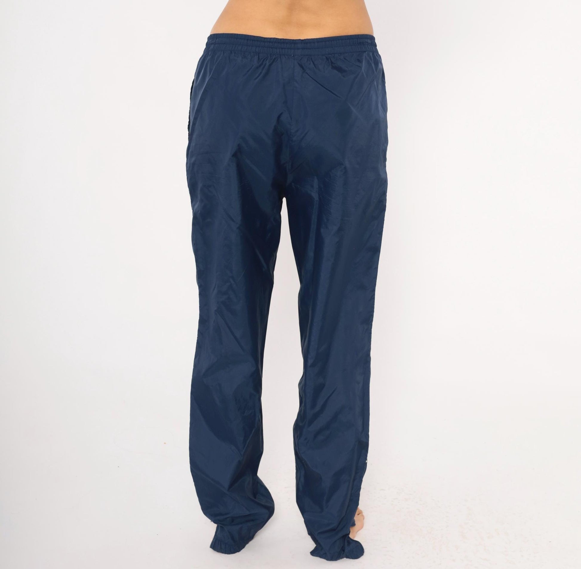 90s Asics Navy Windbreaker Track Pants Straight Leg Medium M