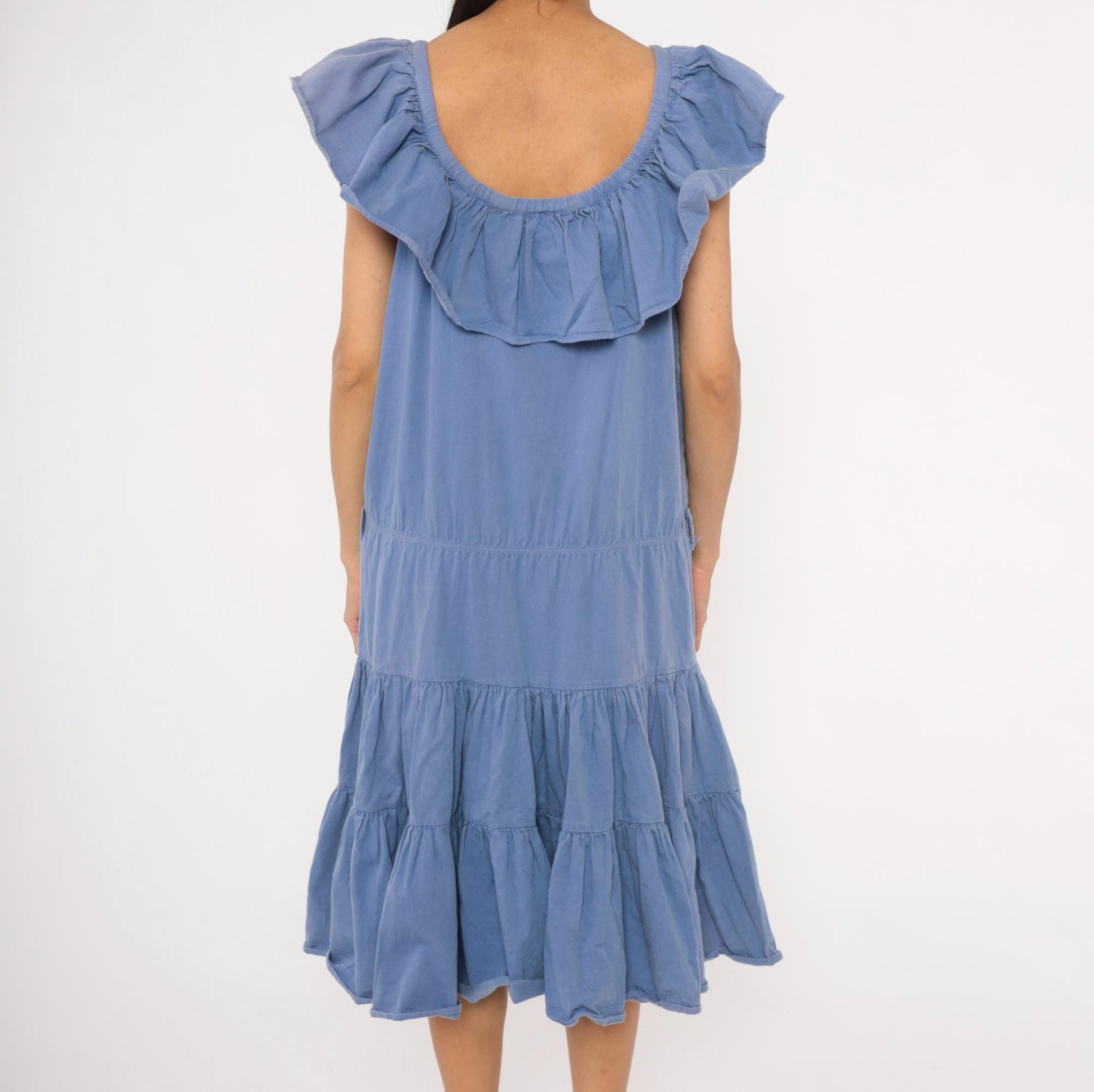 80s Jb Periwinkle Cotton Sundress Tiered Ruffle Midi Powder Blue Large L