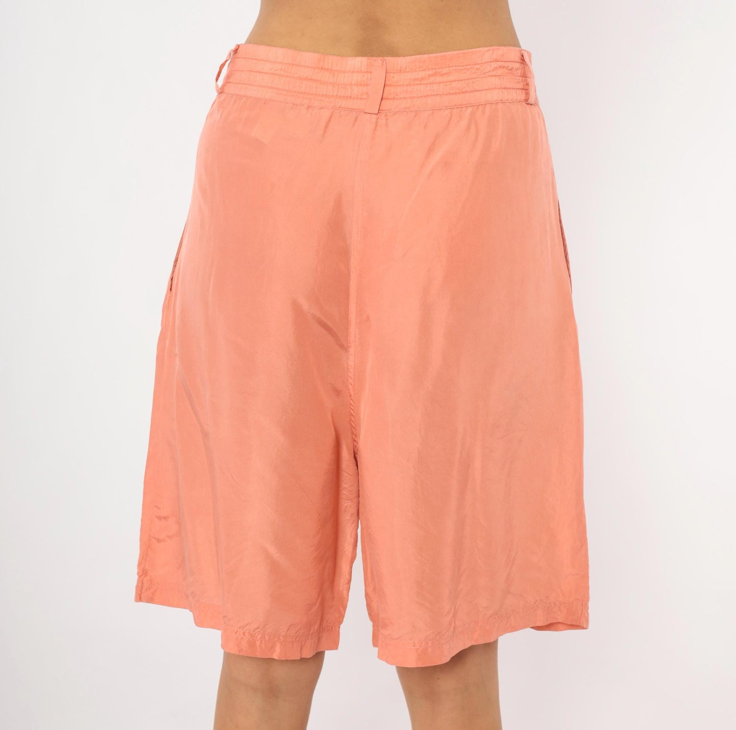 90s Forenza Silk Bermuda Shorts Peach Pleated High Waist Small S