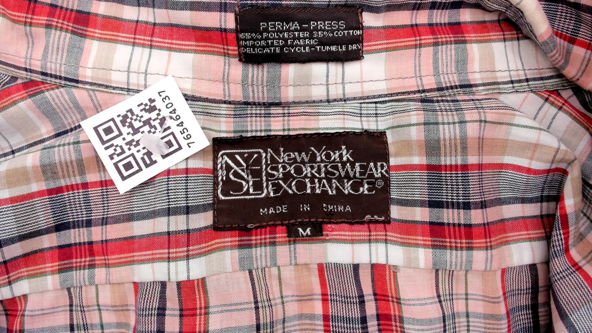 80s New York Sportswear Exchange Plaid Button-Up Shirt Cream Burgundy Medium