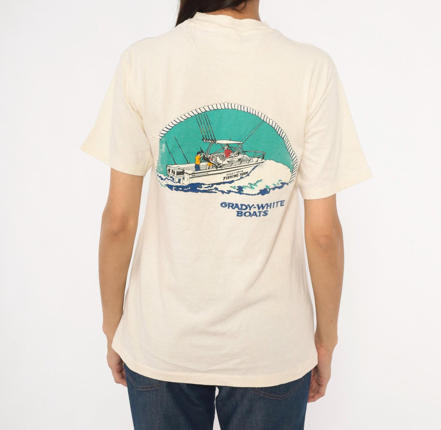 90s Grady-White Boats Sportfishing Graphic Tee Cream Cotton Medium M