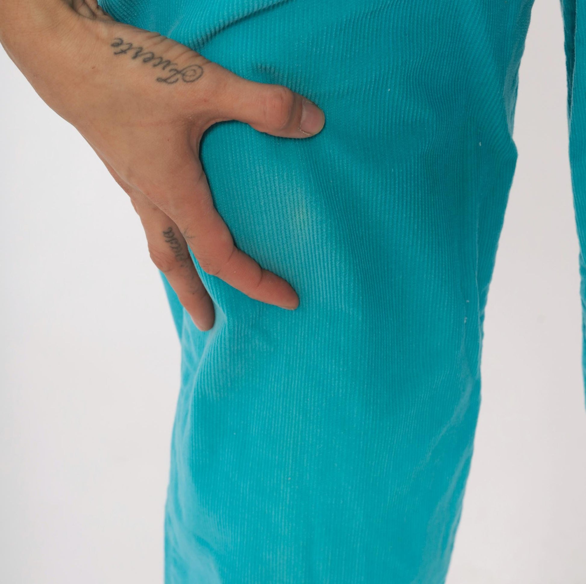 80s Gregg Michael Teal Corduroy Trousers High Waisted Straight Leg Extra Small XS