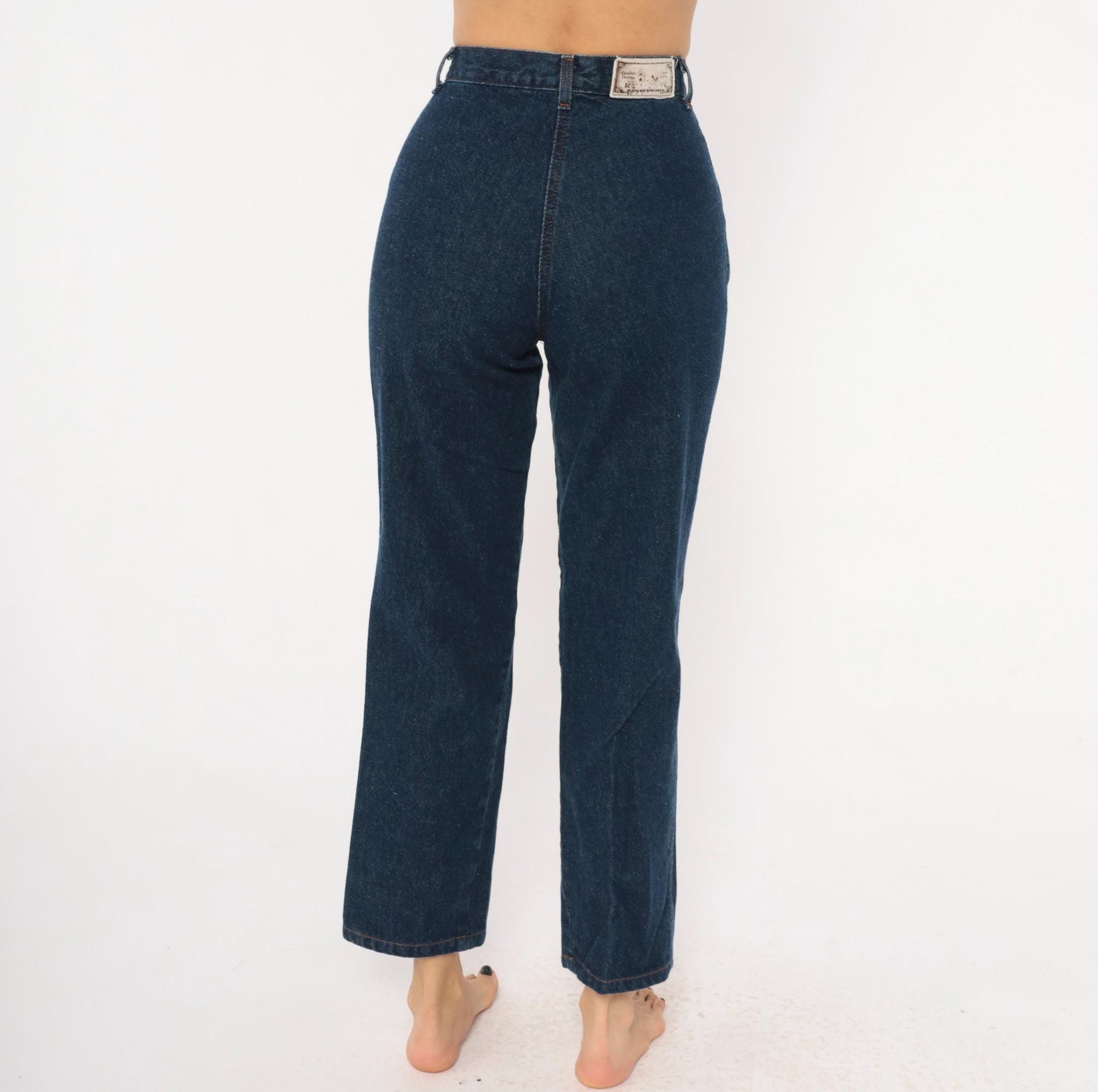 90s Rockies High Waisted Dark Wash Denim Mom Jeans Navy Tapered Leg Extra Small XS