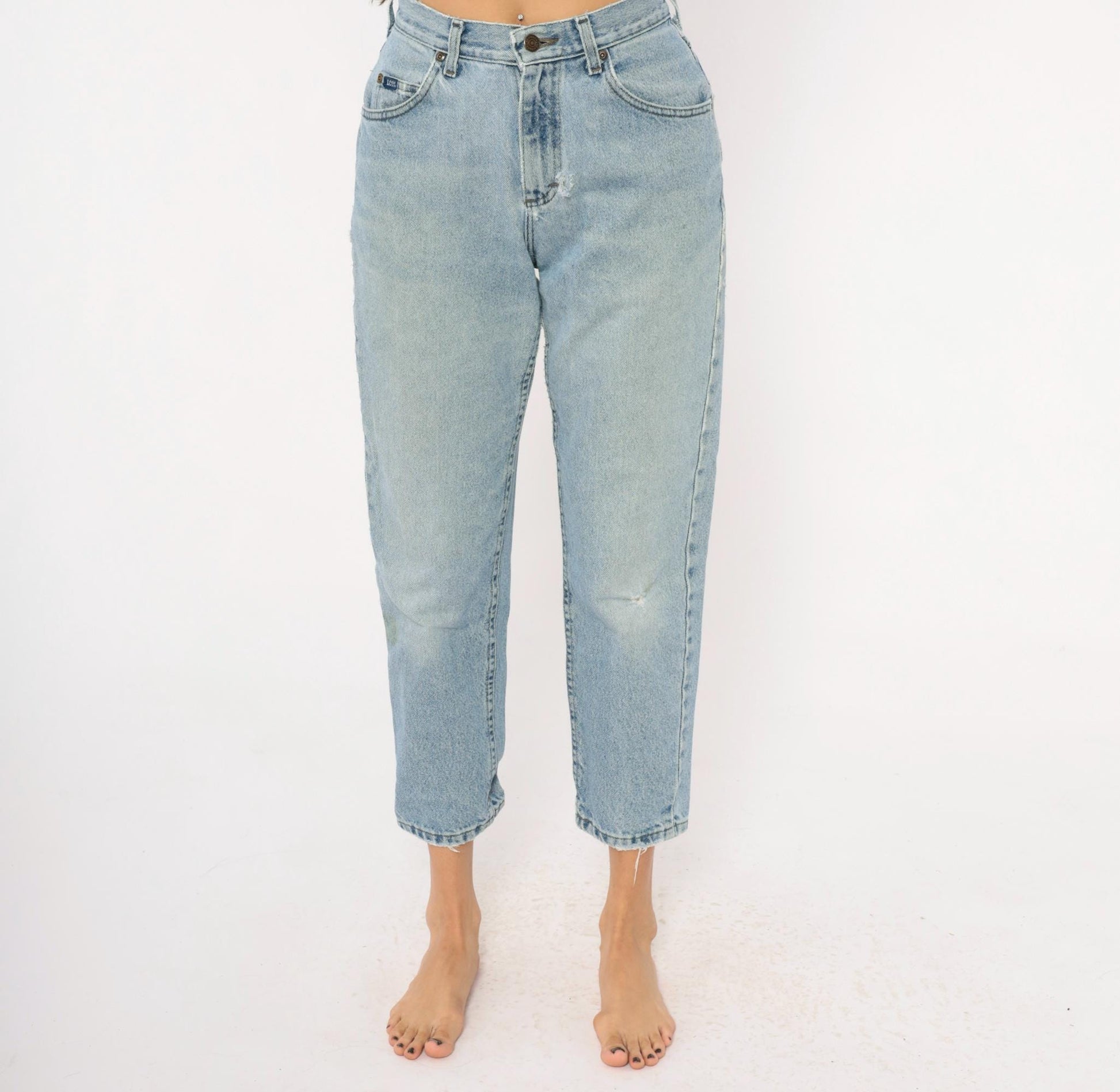 90s Lee Mom Jeans Light Wash High Waisted Tapered Denim Petite Small