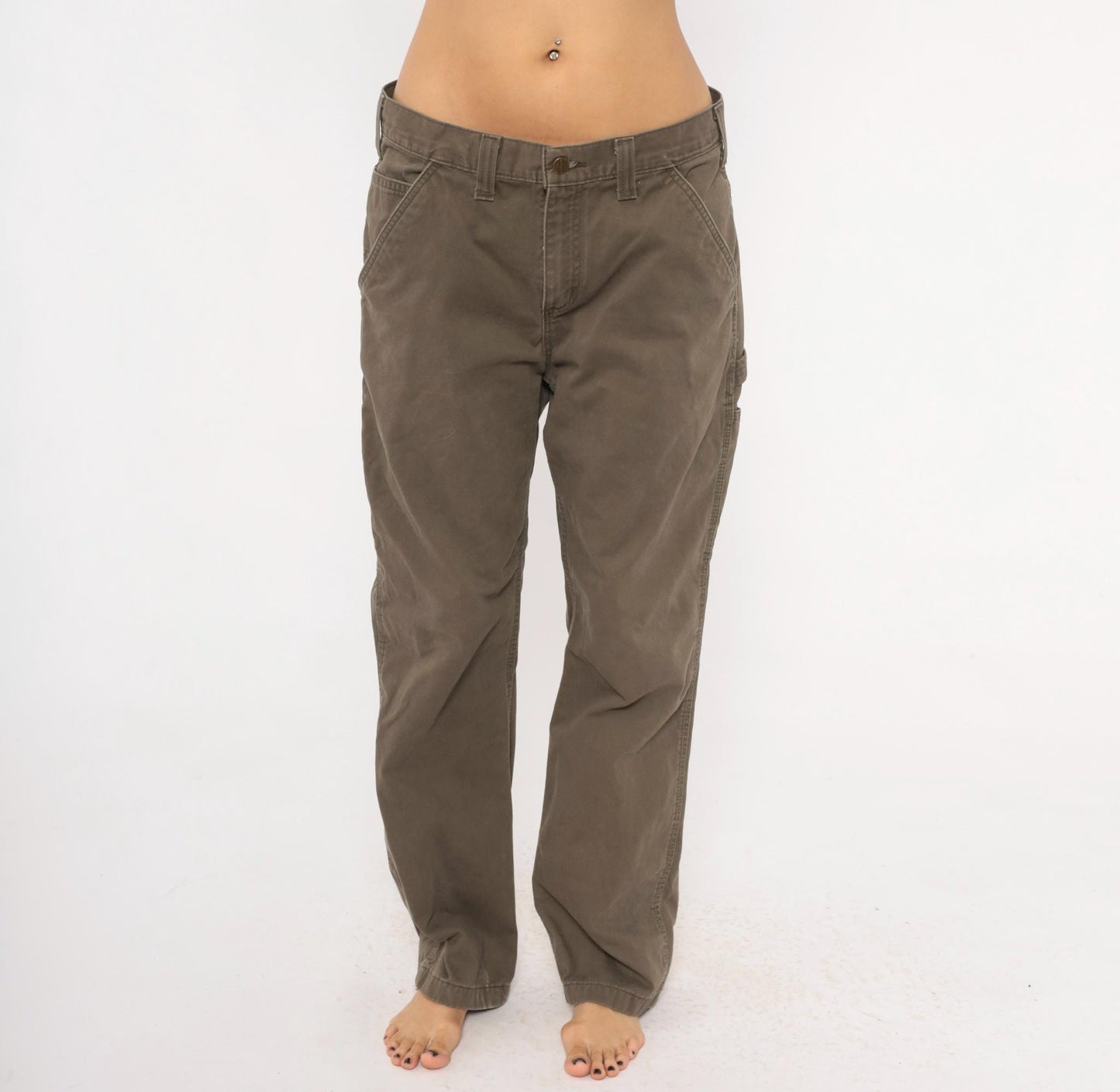 90s Carhartt Carpenter Pants Olive Cotton Straight Leg Workwear 34 x 30