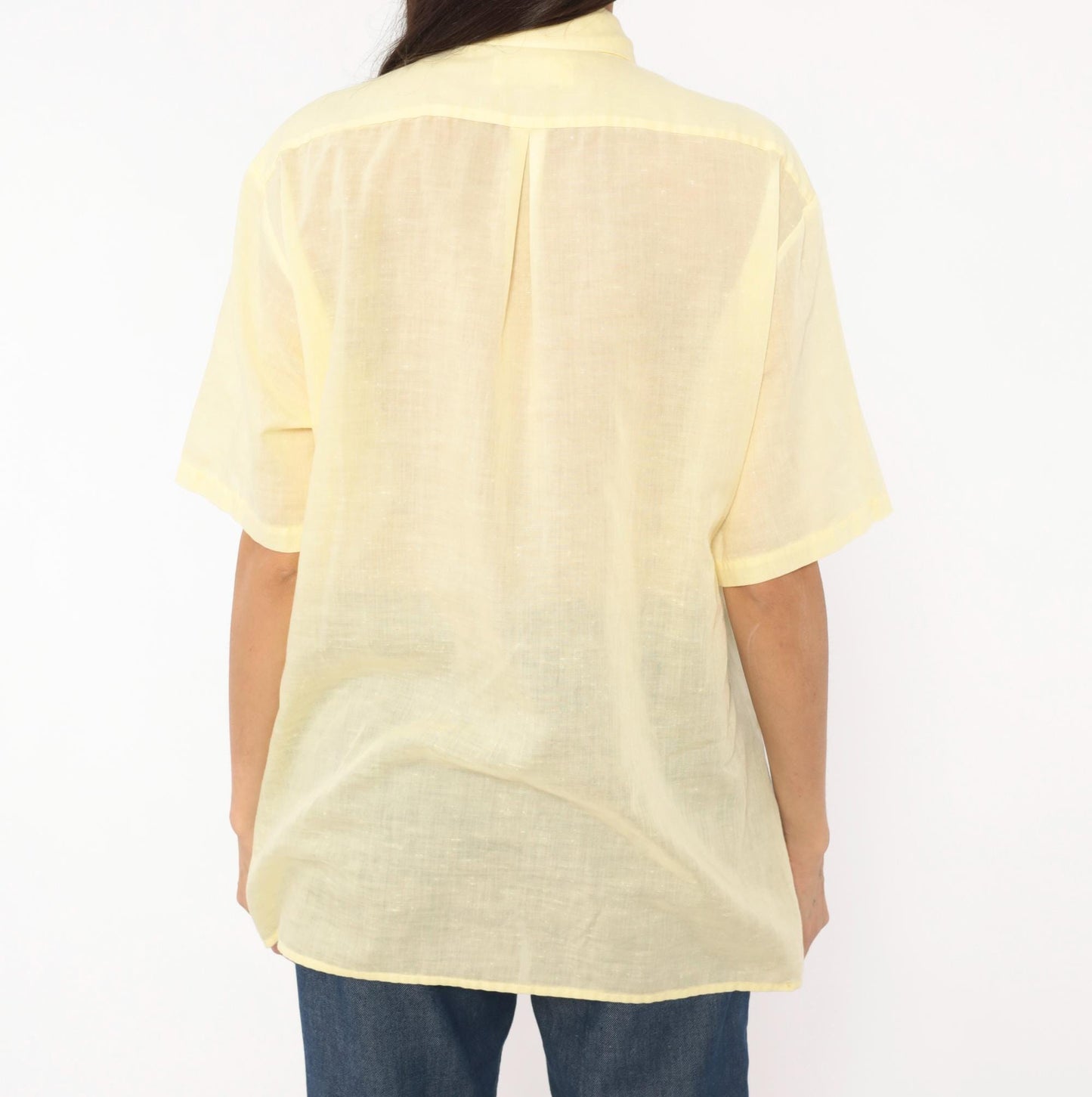 70s Arrow Pale Yellow Camp Collar Shirt Short Sleeve Pointed Chest Pockets Medium