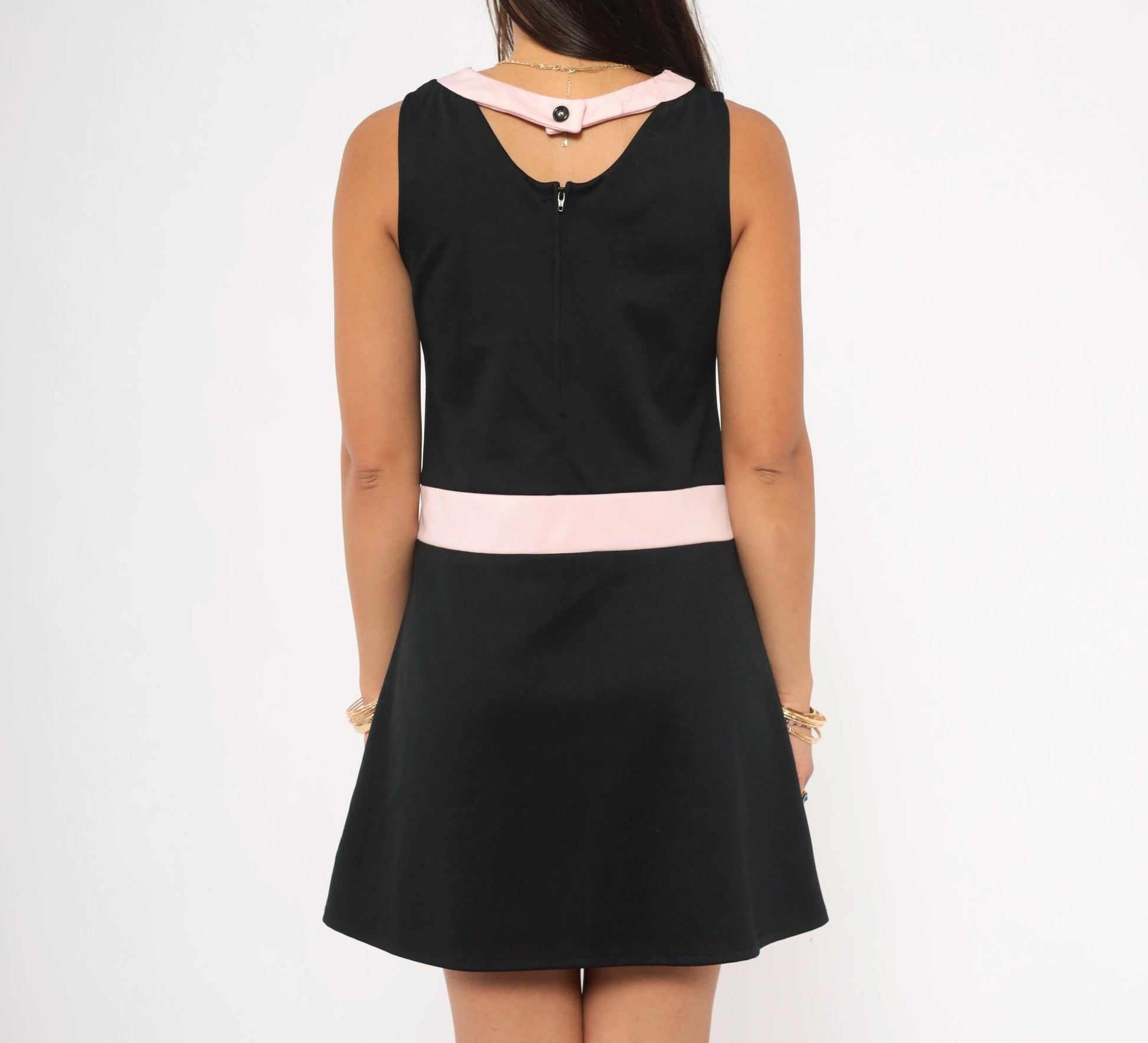 Y2K Bonnie Jean Black Pink Mod Shift Dress Colorblock Mini Small S