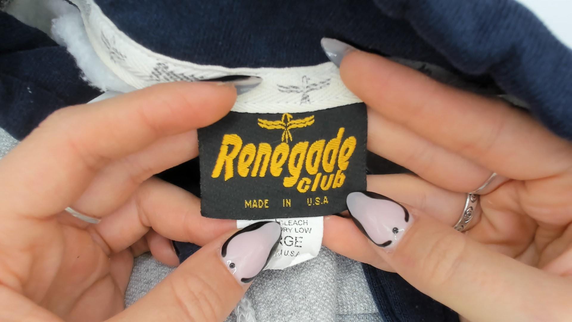 90s Renegade Club Okoboji Colorblock Sweatshirt Grey Navy Funnel Neck Large L
