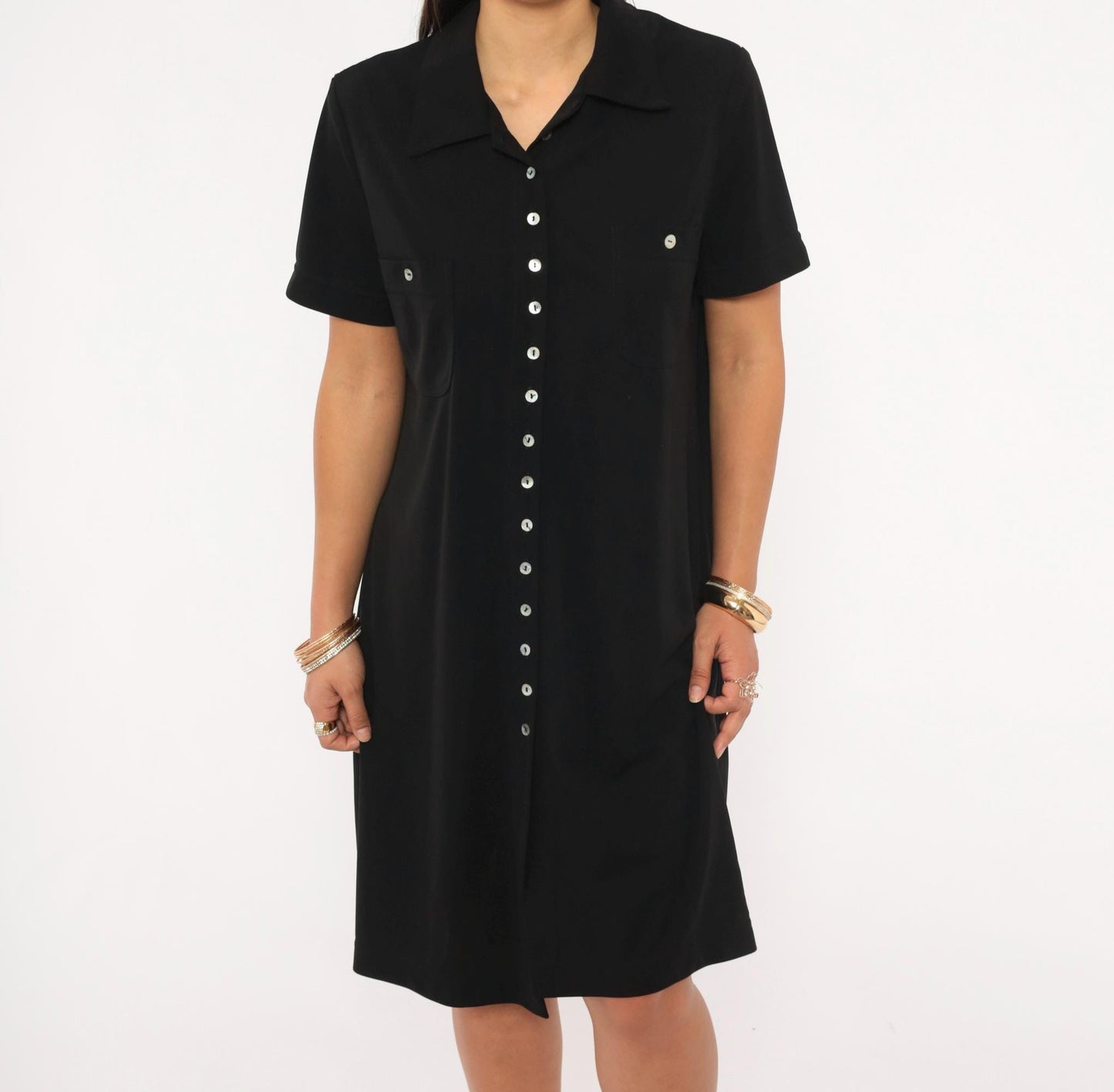90s Jessica Howard Black Shirt Dress Button Front Collar Knee-Length Medium M