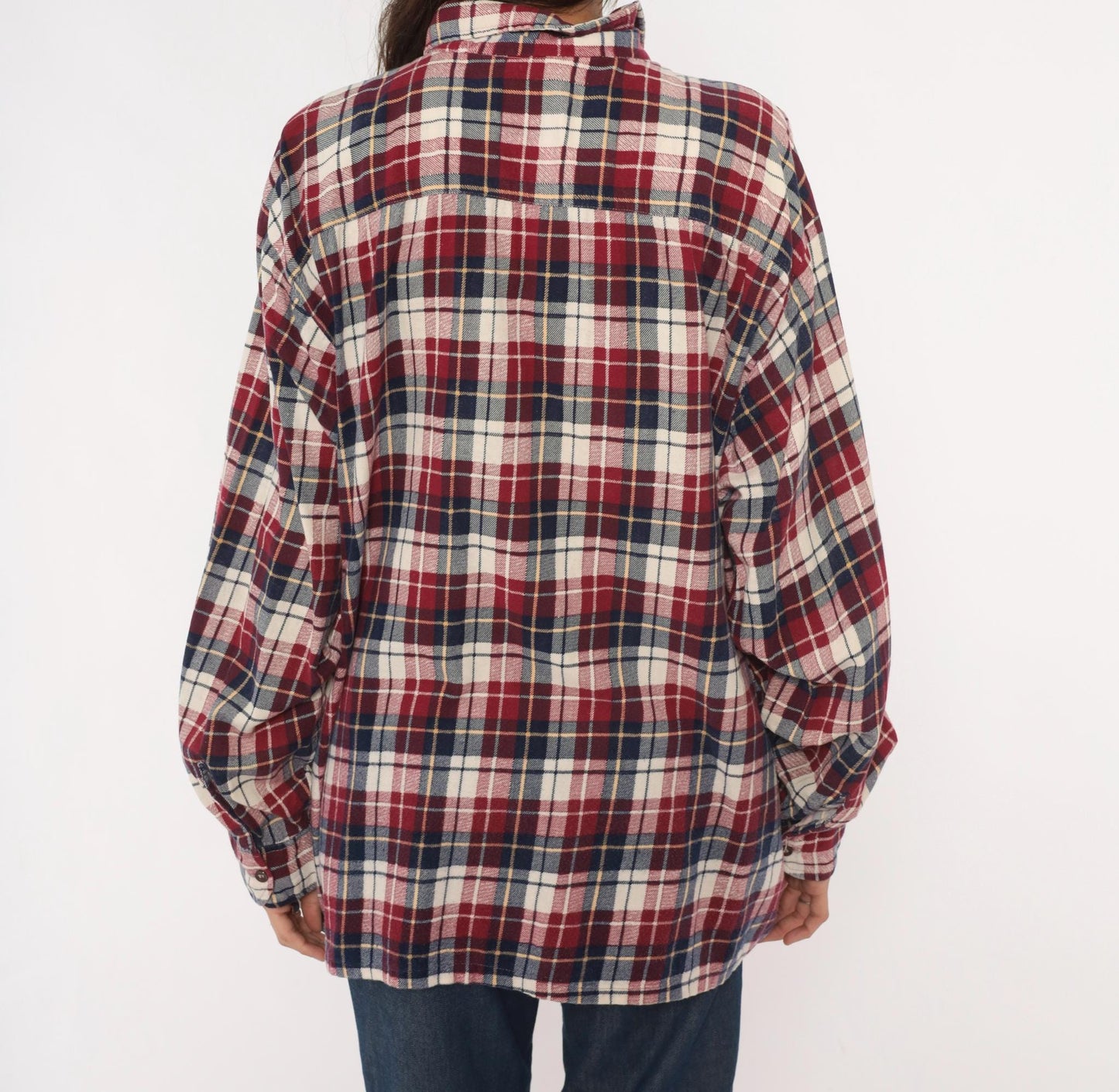 90s Dickies Flannel Shirt Red Navy Cream Plaid Cotton XL