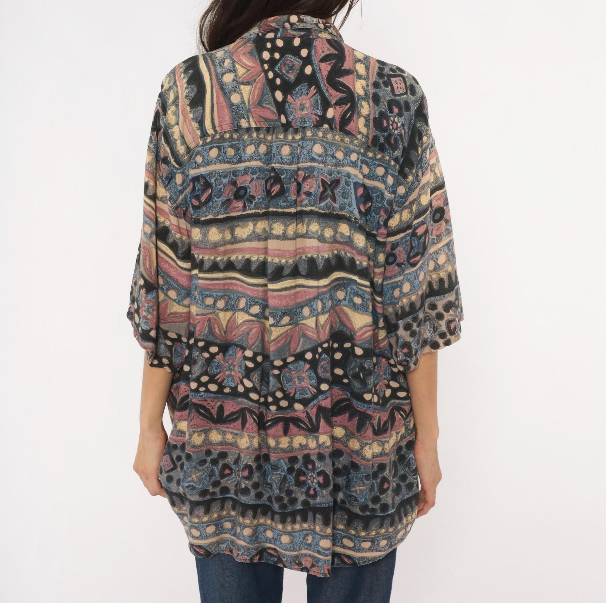 90s Hey Man Style Tribal Abstract Shirt Rayon Boxy Large L