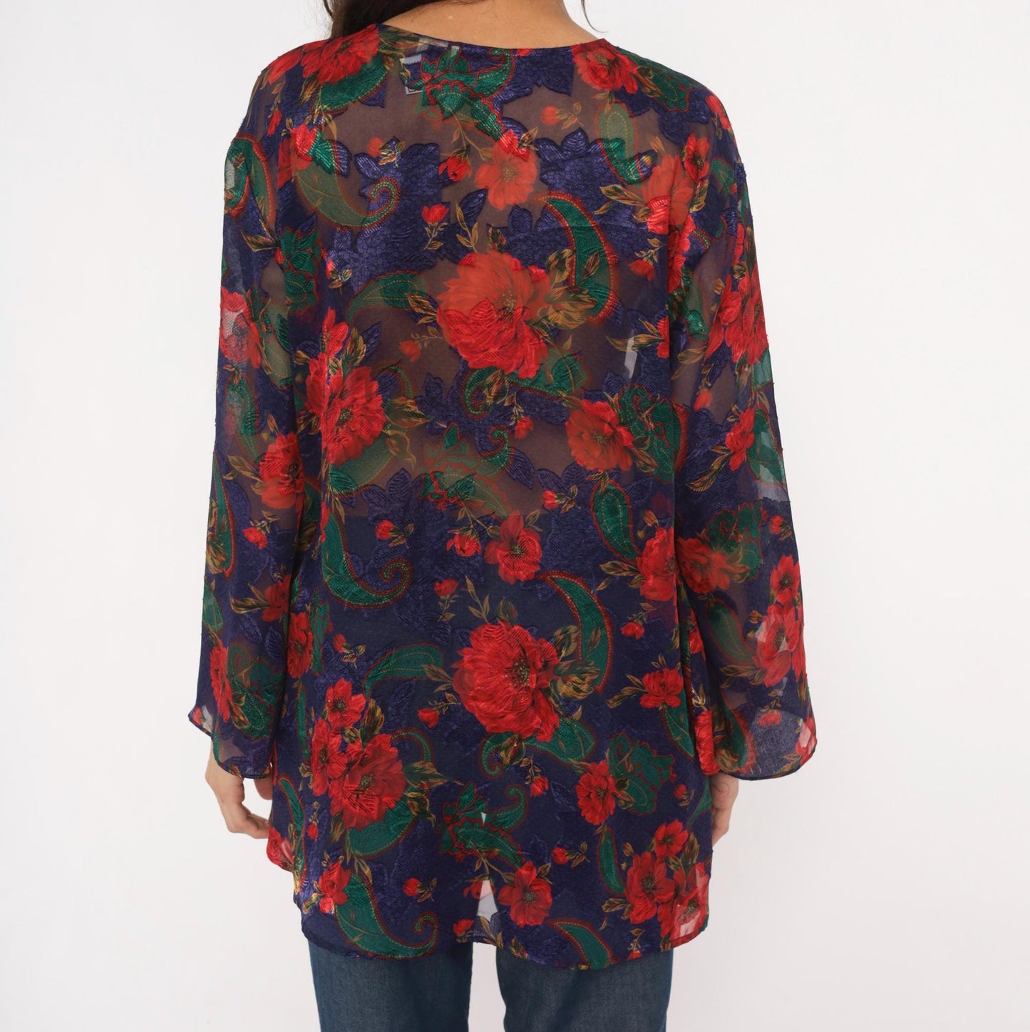 90s Victoria's Secret Sheer Kimono Robe Navy Floral Rose Print Small