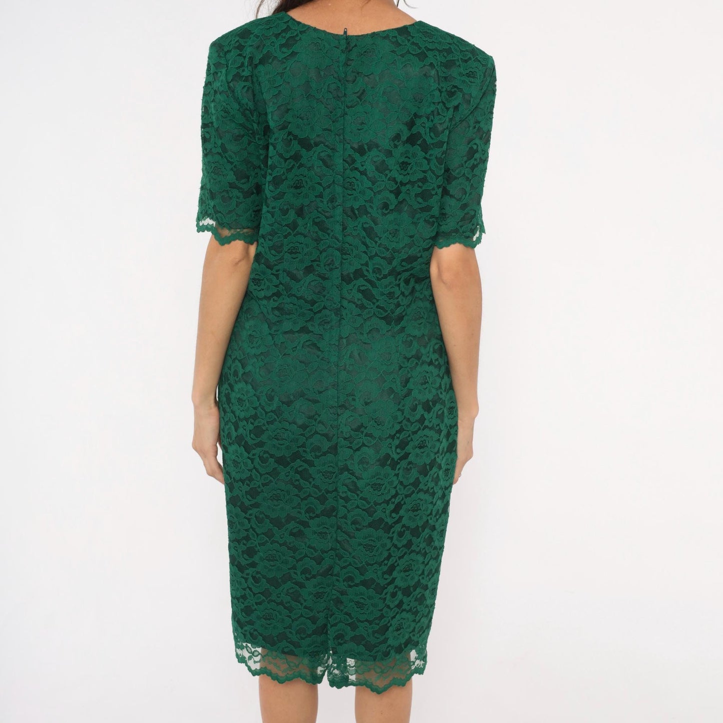 90s My Michelle Emerald Lace Dress Scalloped Hem Short Sleeve Knee-Length Extra Large