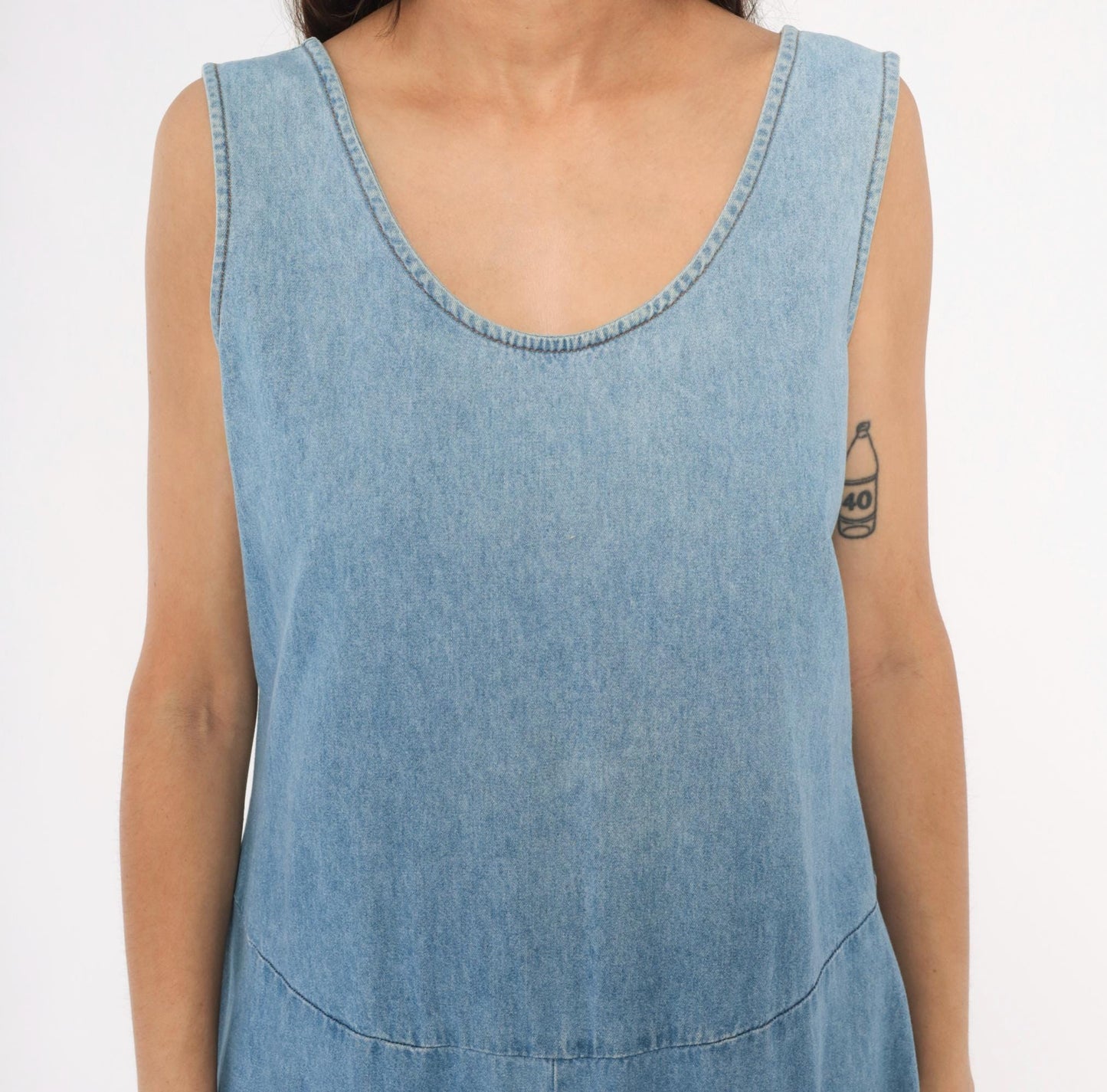 90s Splendid Light Blue Denim Midi Sundress Open Back Medium M