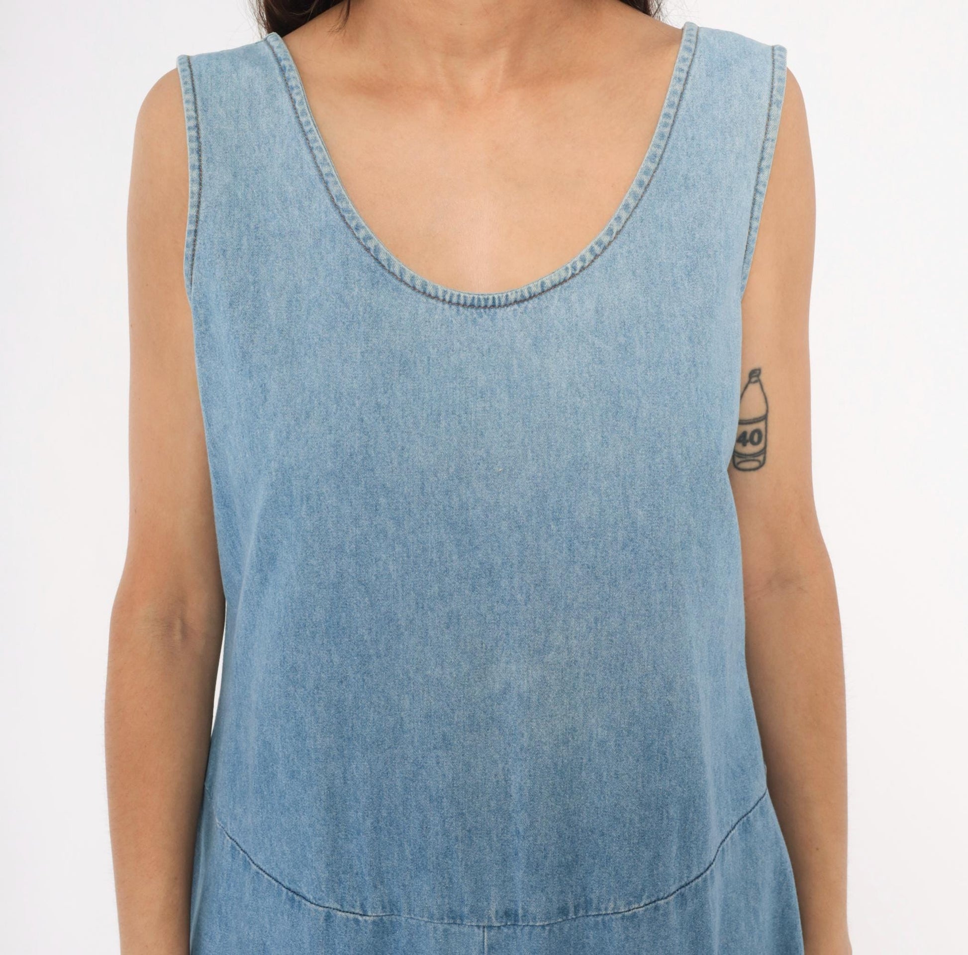 90s Splendid Light Blue Denim Midi Sundress Open Back Medium M