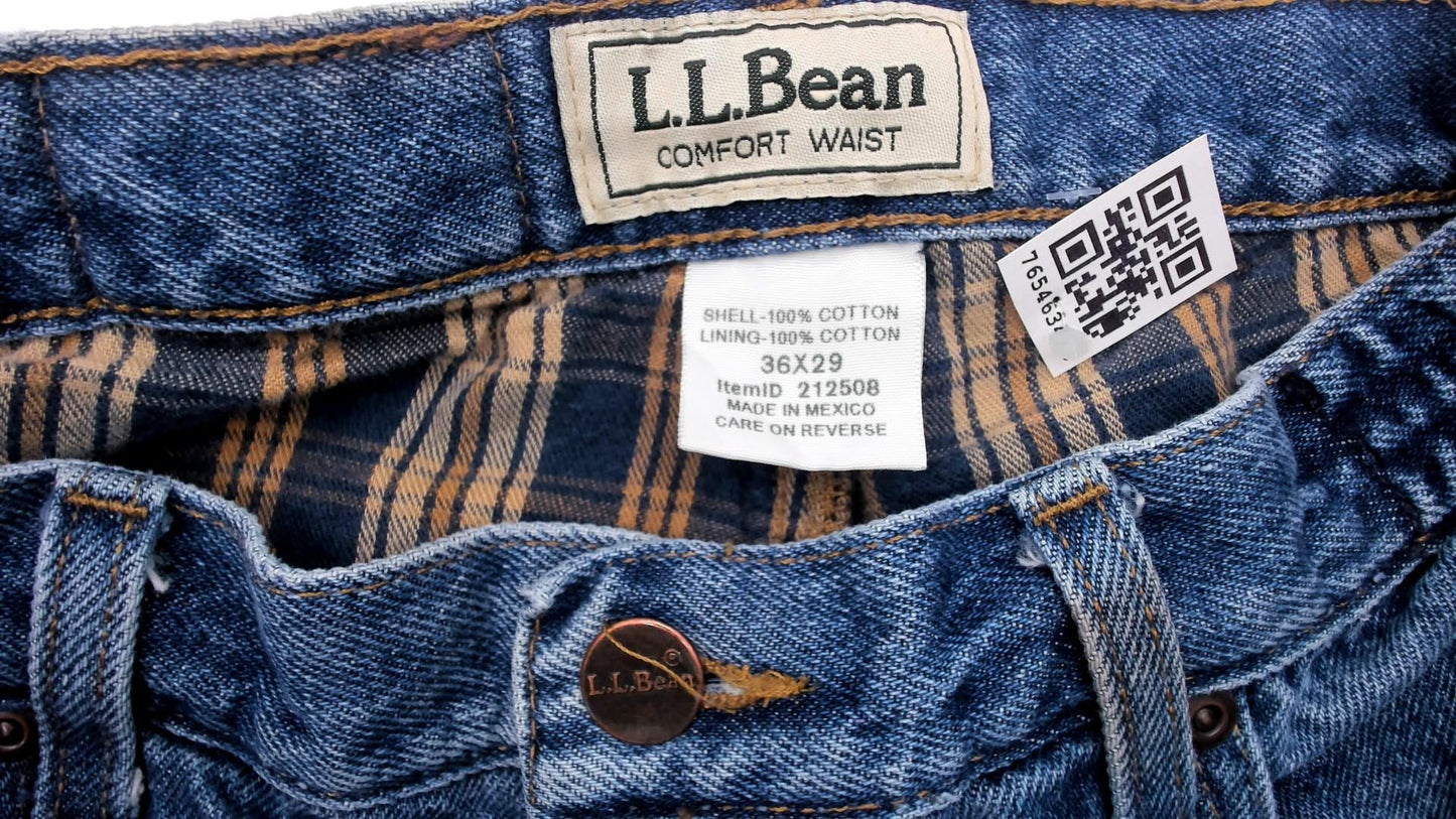 90s L.L.Bean Stonewash Denim Jeans Straight Leg Relaxed Fit Blue 36x29