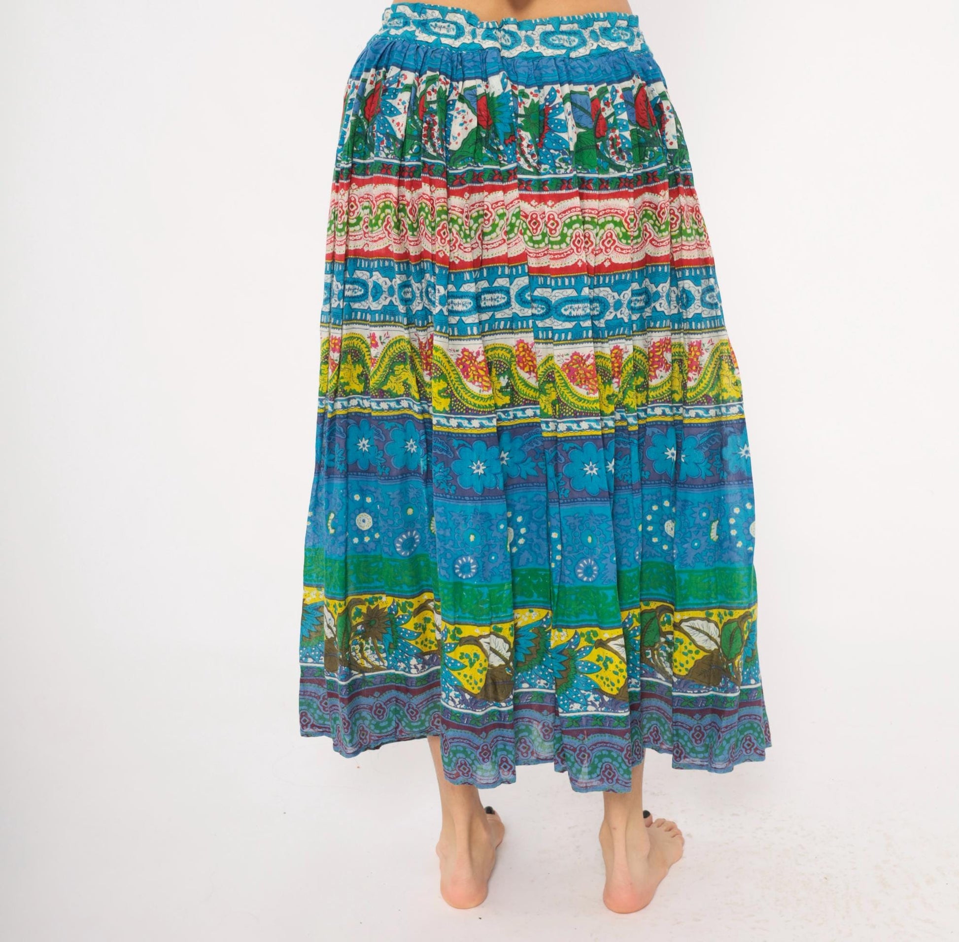 90s Anabell Tiered Maxi Skirt Cobalt Blue Paisley Floral Gauze Extra Large XXL