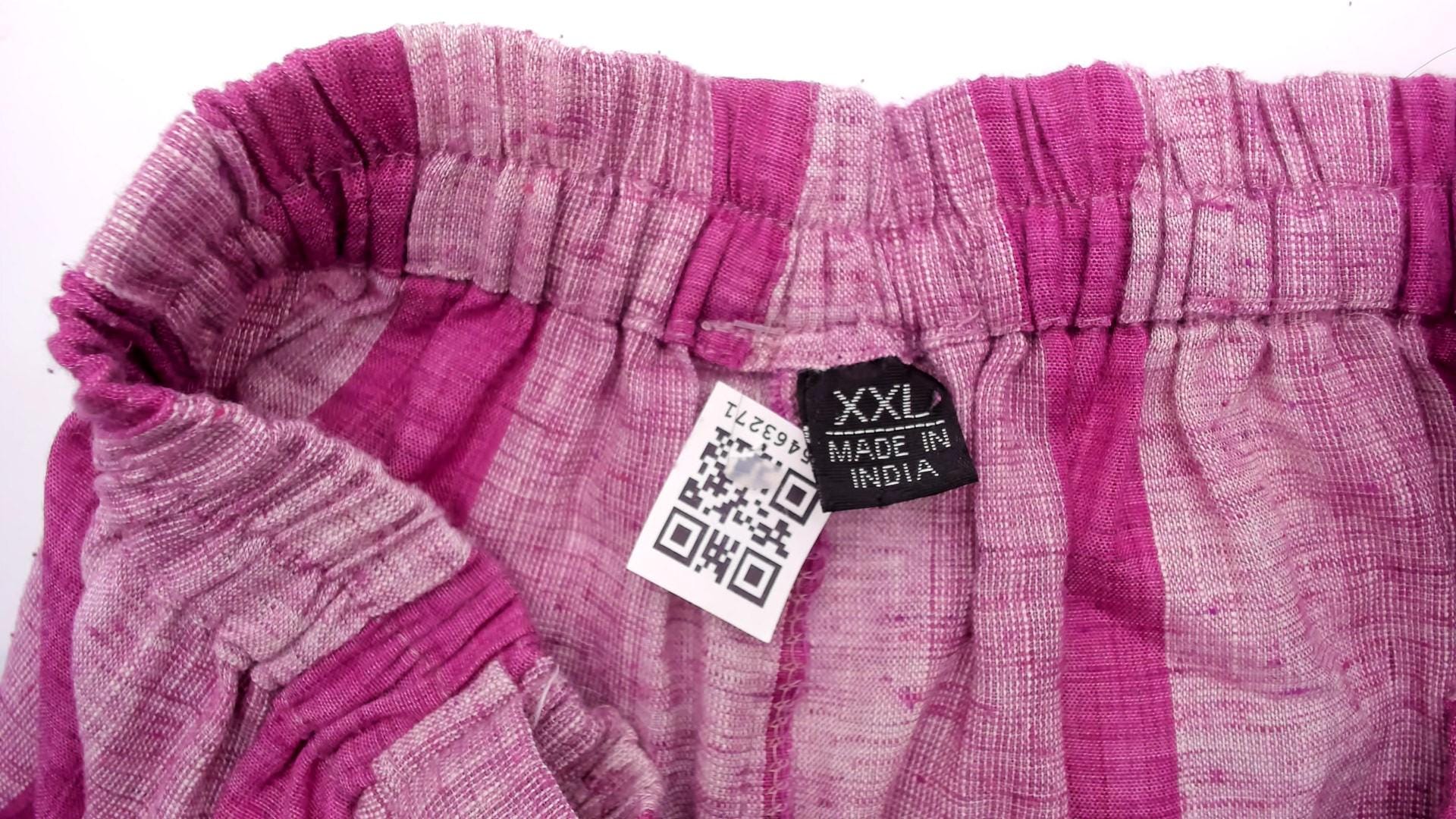 2000s Pink Plum Striped Wide Leg Cropped Pants Cotton Tie Waist Plus Size XXL