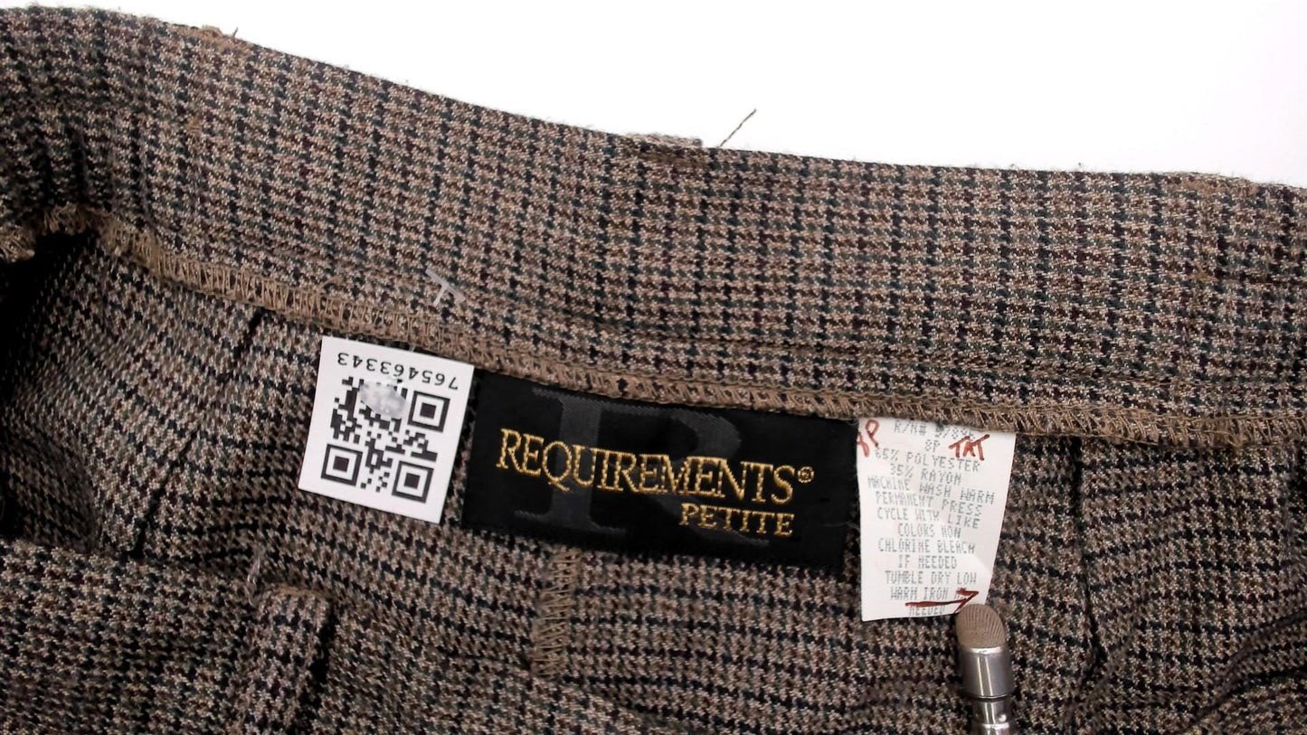90s Requirements Houndstooth Pleated Trousers Olive High Waist Tapered Petite 8P