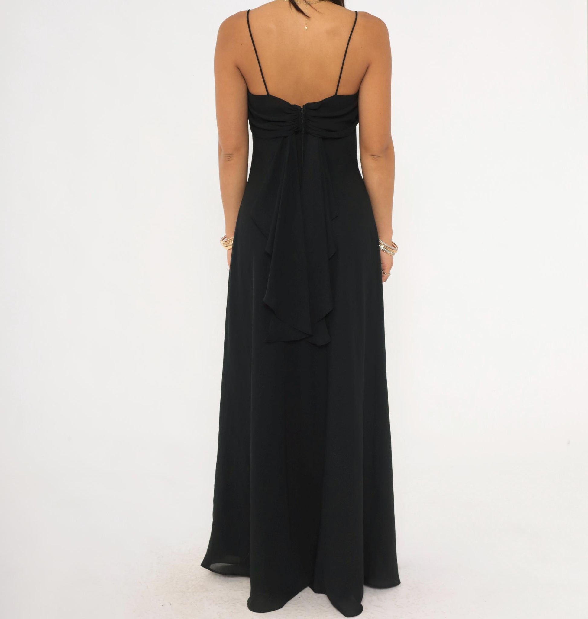 90s Betsy & Adam Black Cowl Neck Maxi Gown Ruched Back Medium M
