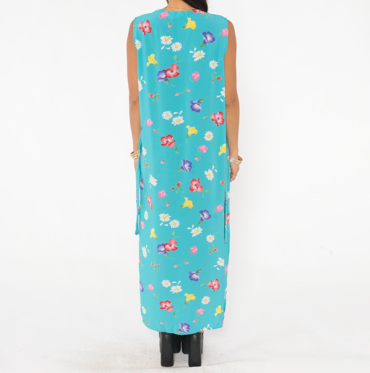 90s Top Secret New York Floral Maxi Dress Turquoise Wildflower Medium M
