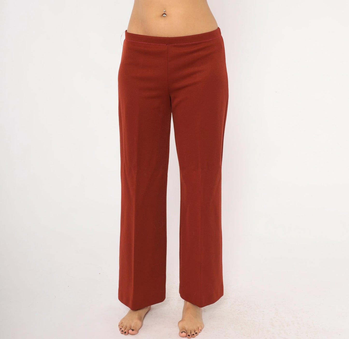 70s Rust Wide Leg Pants Elastic Waist Flare Bottom Pull On Trousers Large L