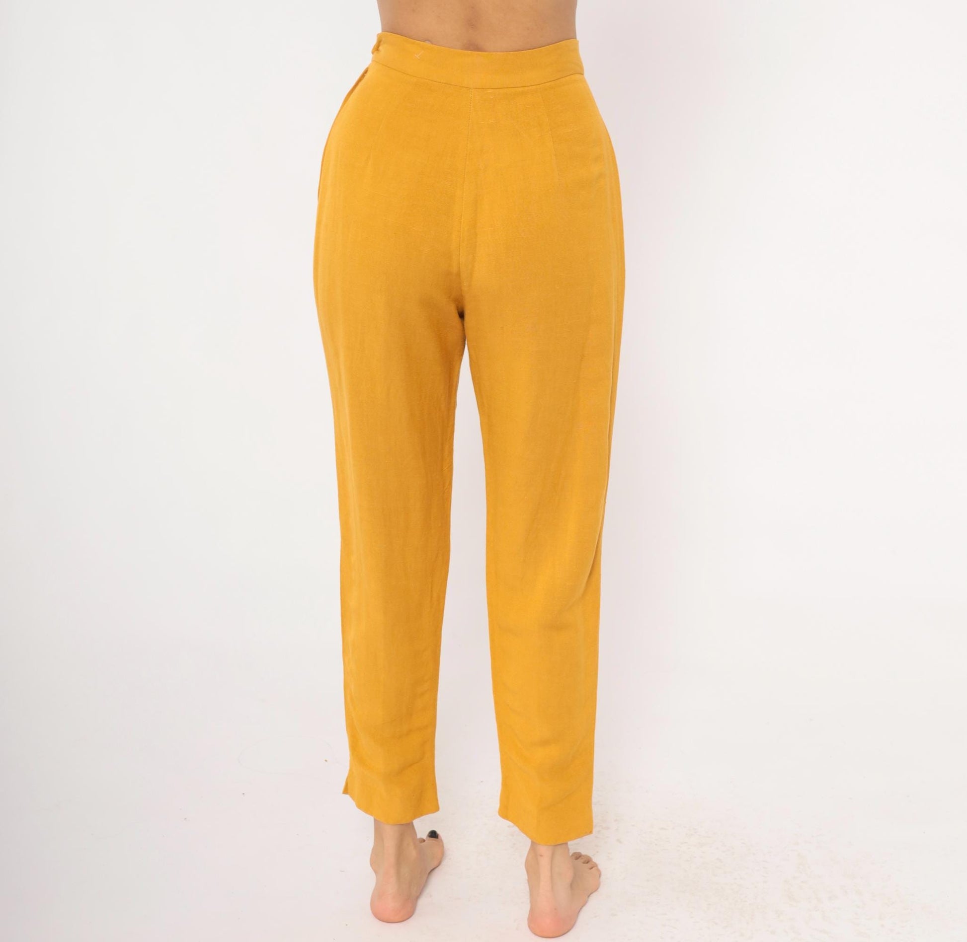 90s Sāke Mustard Linen High-Waist Tapered Trousers Extra Small XS