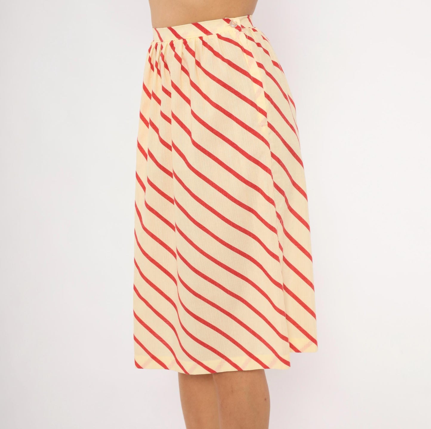60s Bryn Mawr Diagonal Stripe A-Line Skirt Red Cream Knee Length Extra Small XS