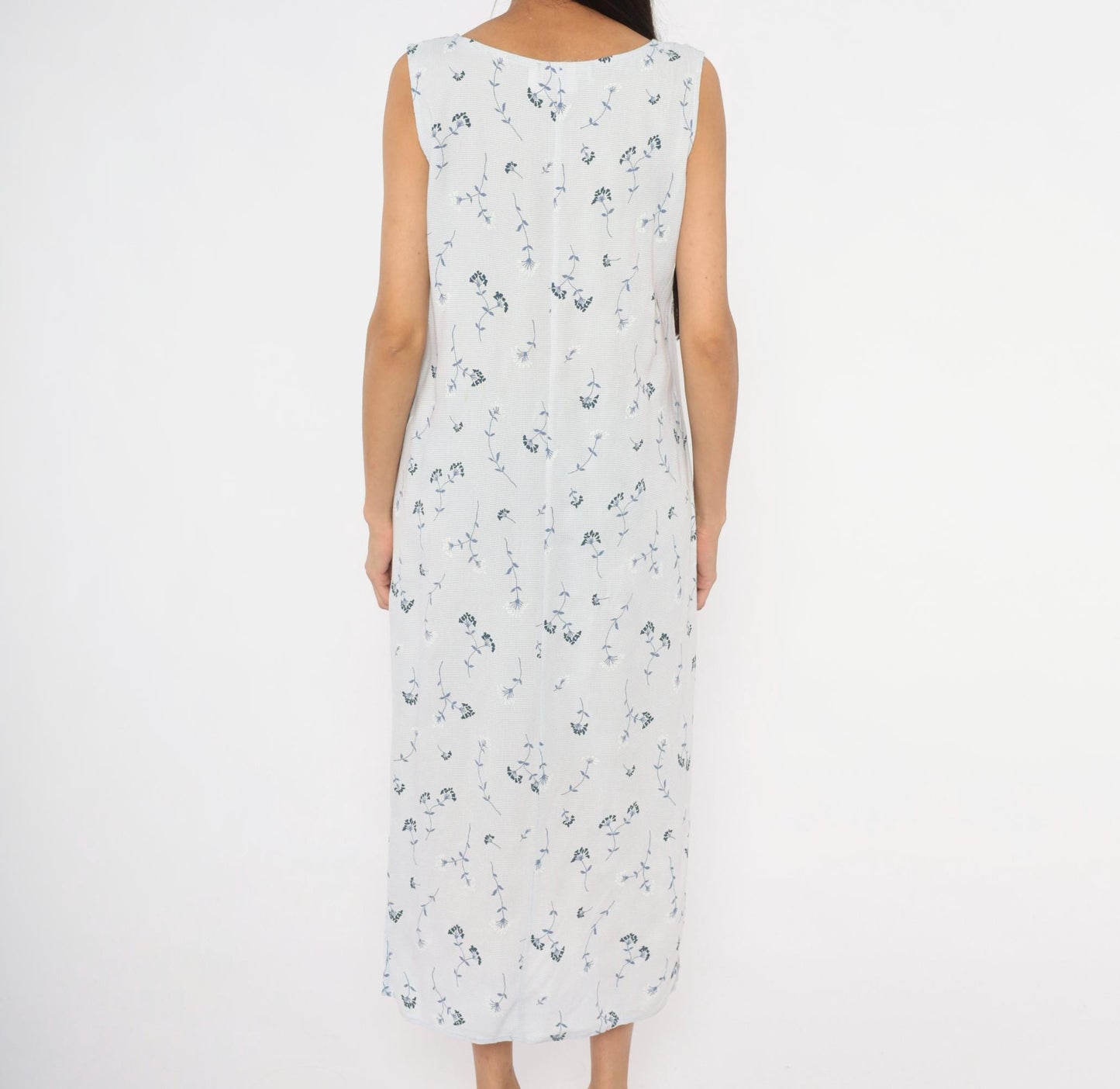 90s Notations Floral Maxi Dress White Navy Wildflower Sleeveless Medium