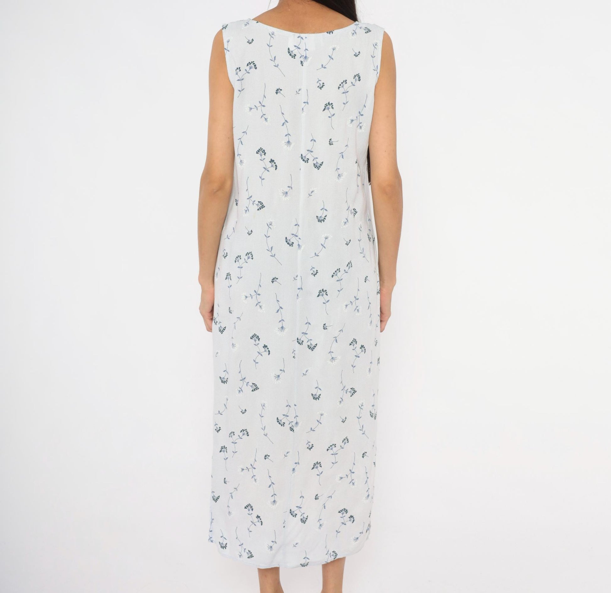 90s Notations Floral Maxi Dress White Navy Wildflower Sleeveless Medium