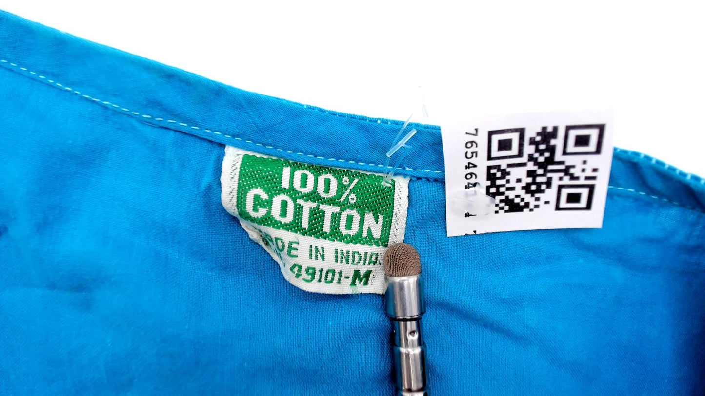 90s Teal Cutwork Cotton Blouse Flutter Cap Sleeve Crop Extra Small XS