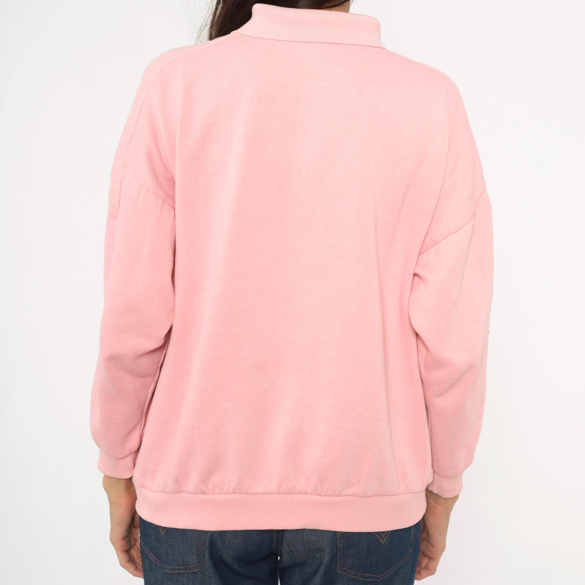 90s Casual Isle Quilted Collared Sweatshirt Pink Large L
