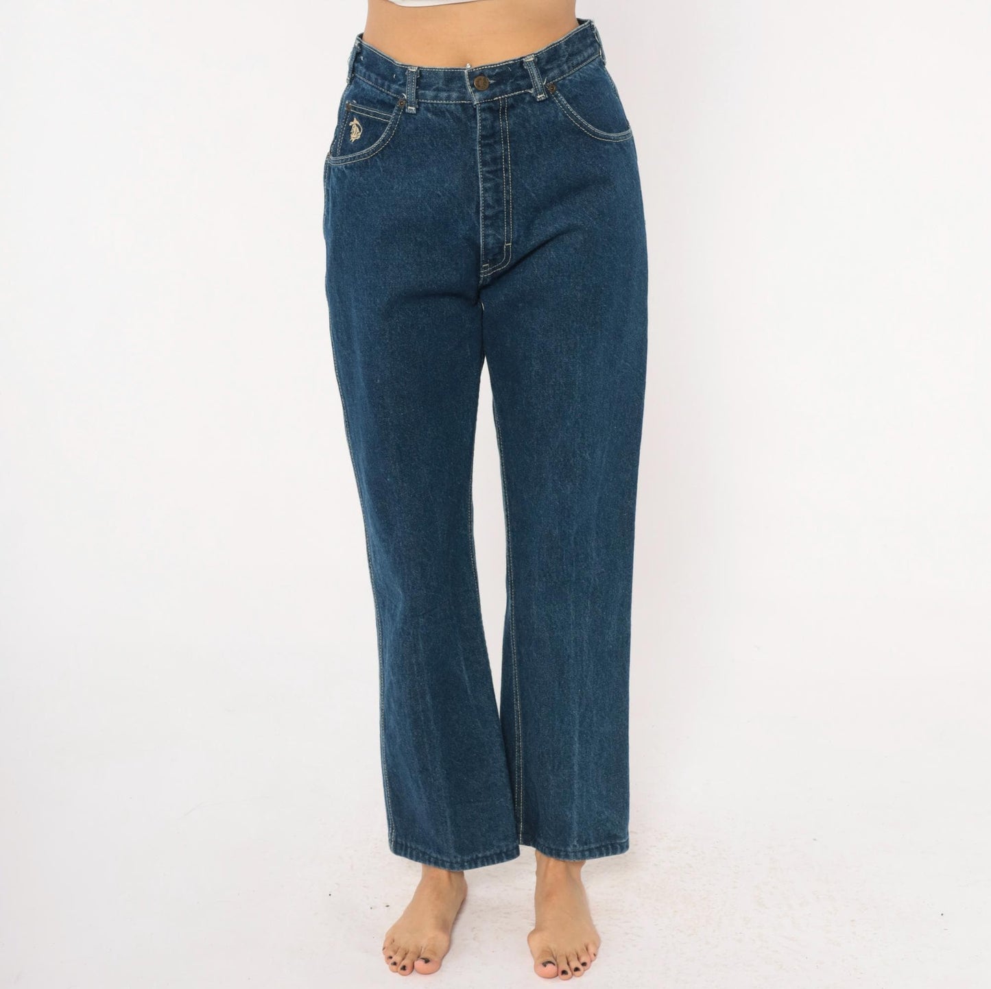 80s Kenny Rogers Western Embroidered Daisy Jeans High Waist Straight Leg Blue 28