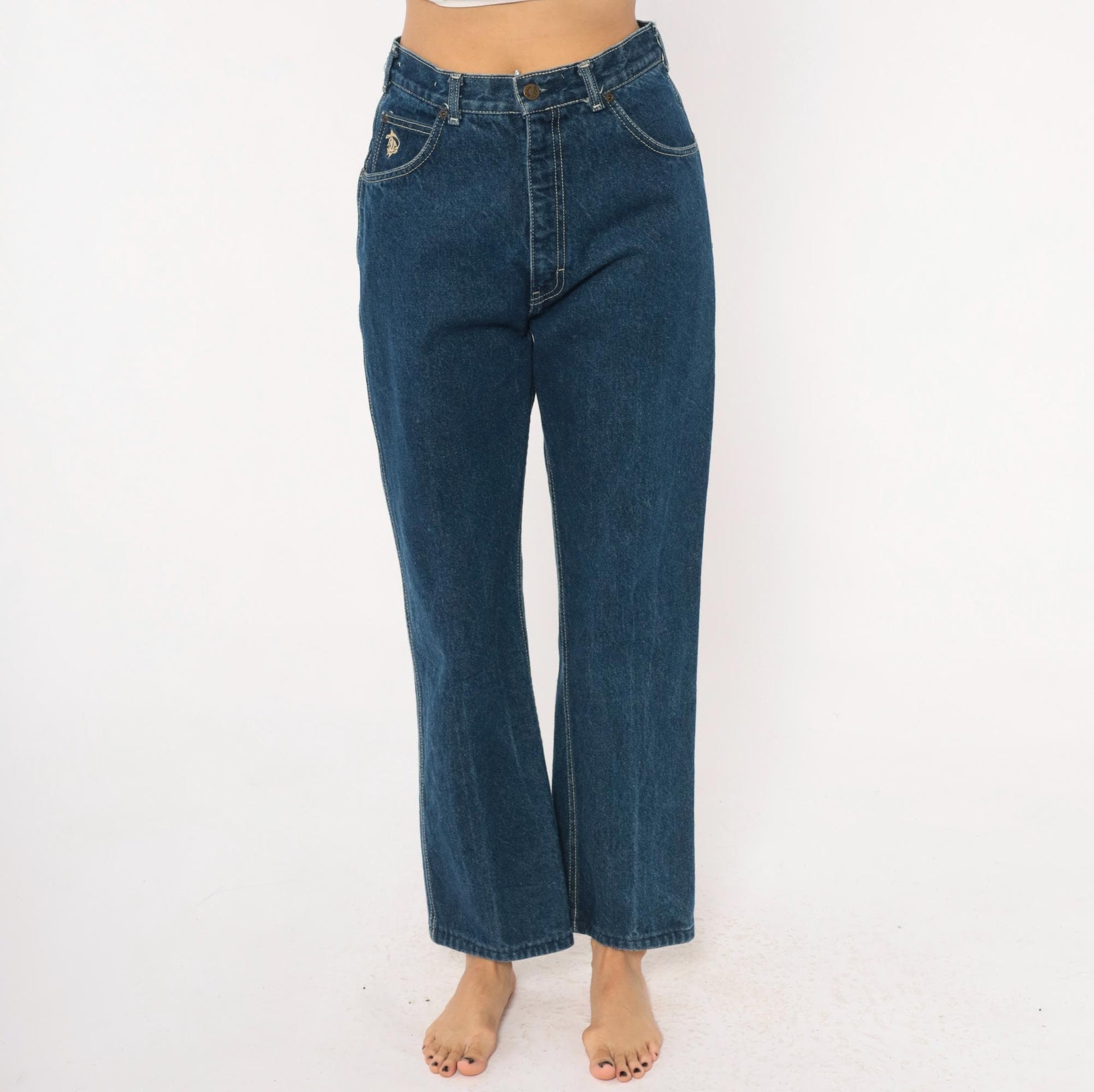 80s Kenny Rogers Western Embroidered Daisy Jeans High Waist Straight Leg Blue 28