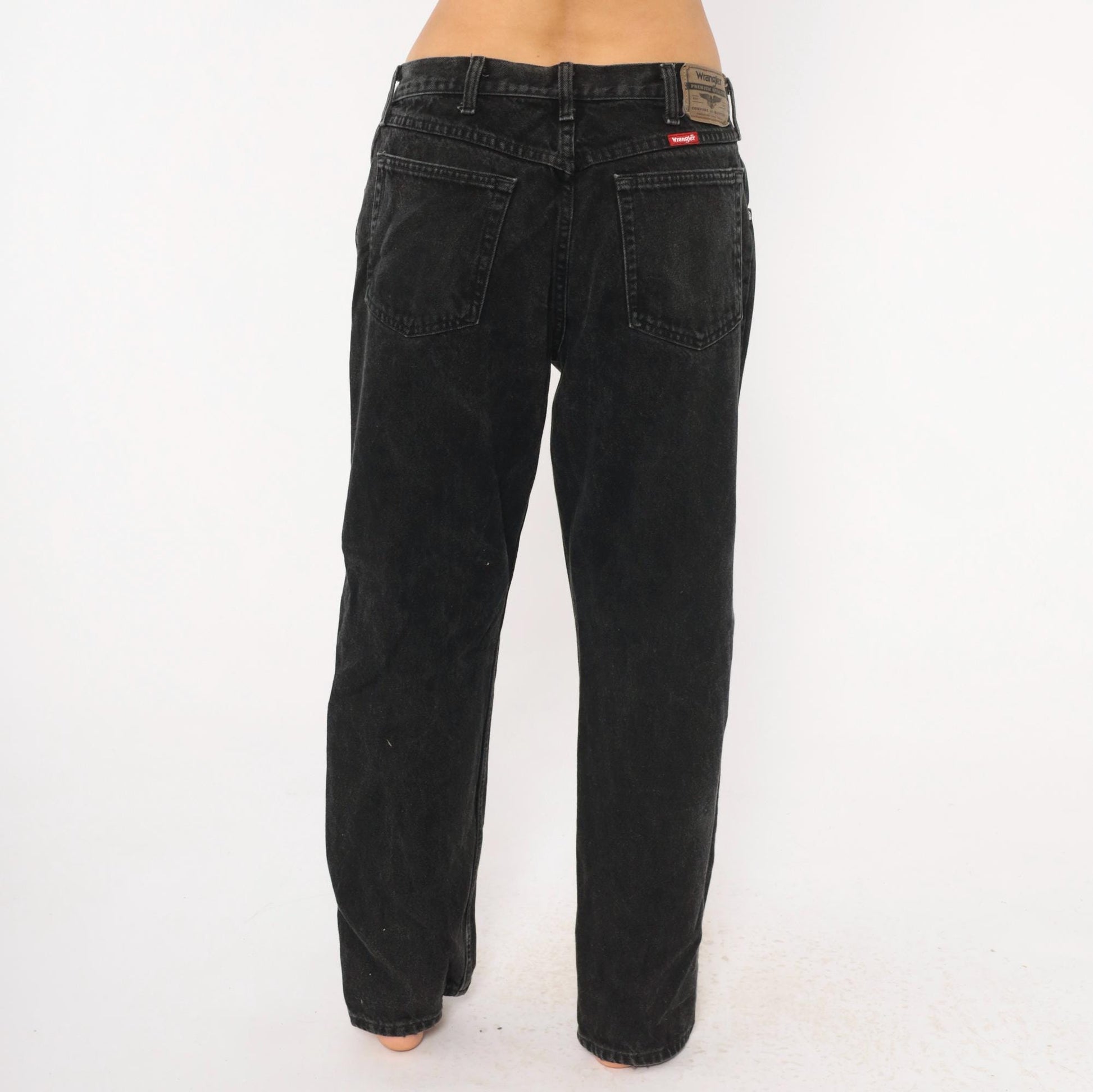 Wrangler Black Faded Denim Jeans High Rise Straight Leg 2000s Large L