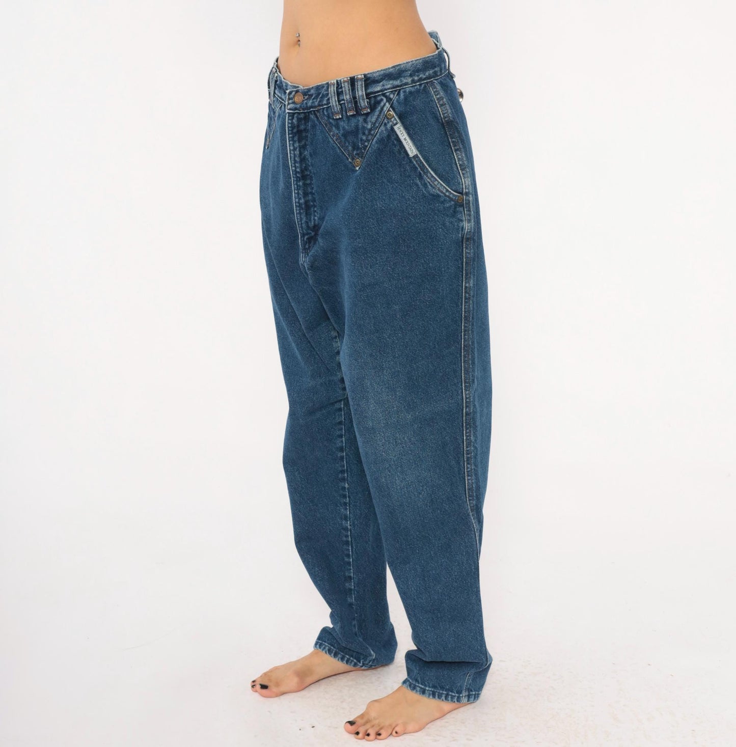 90s Rocky Mountain High Waisted Denim Jeans Cobalt Blue Tapered Straight Leg 34x31