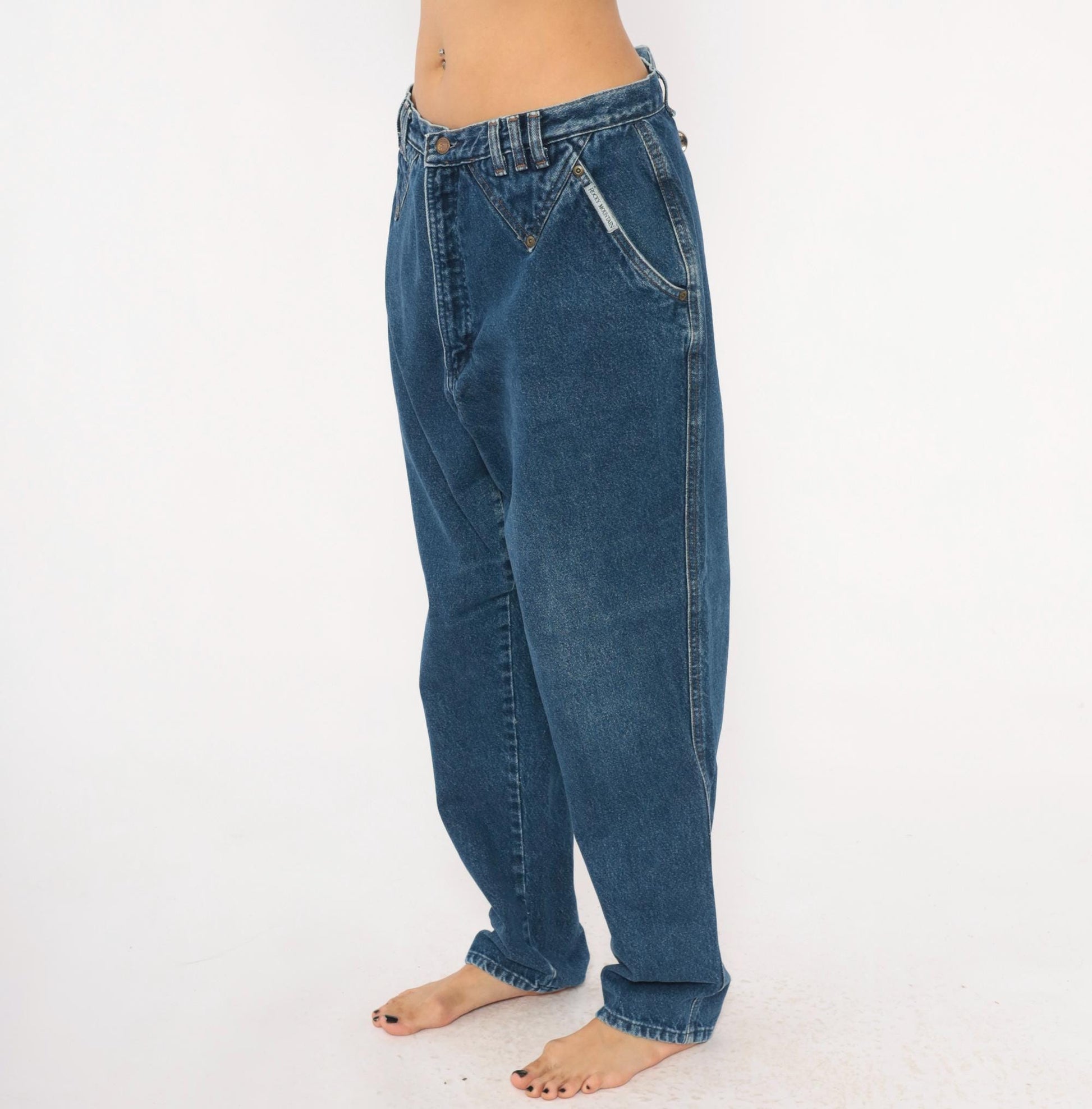 90s Rocky Mountain High Waisted Denim Jeans Cobalt Blue Tapered Straight Leg 34x31