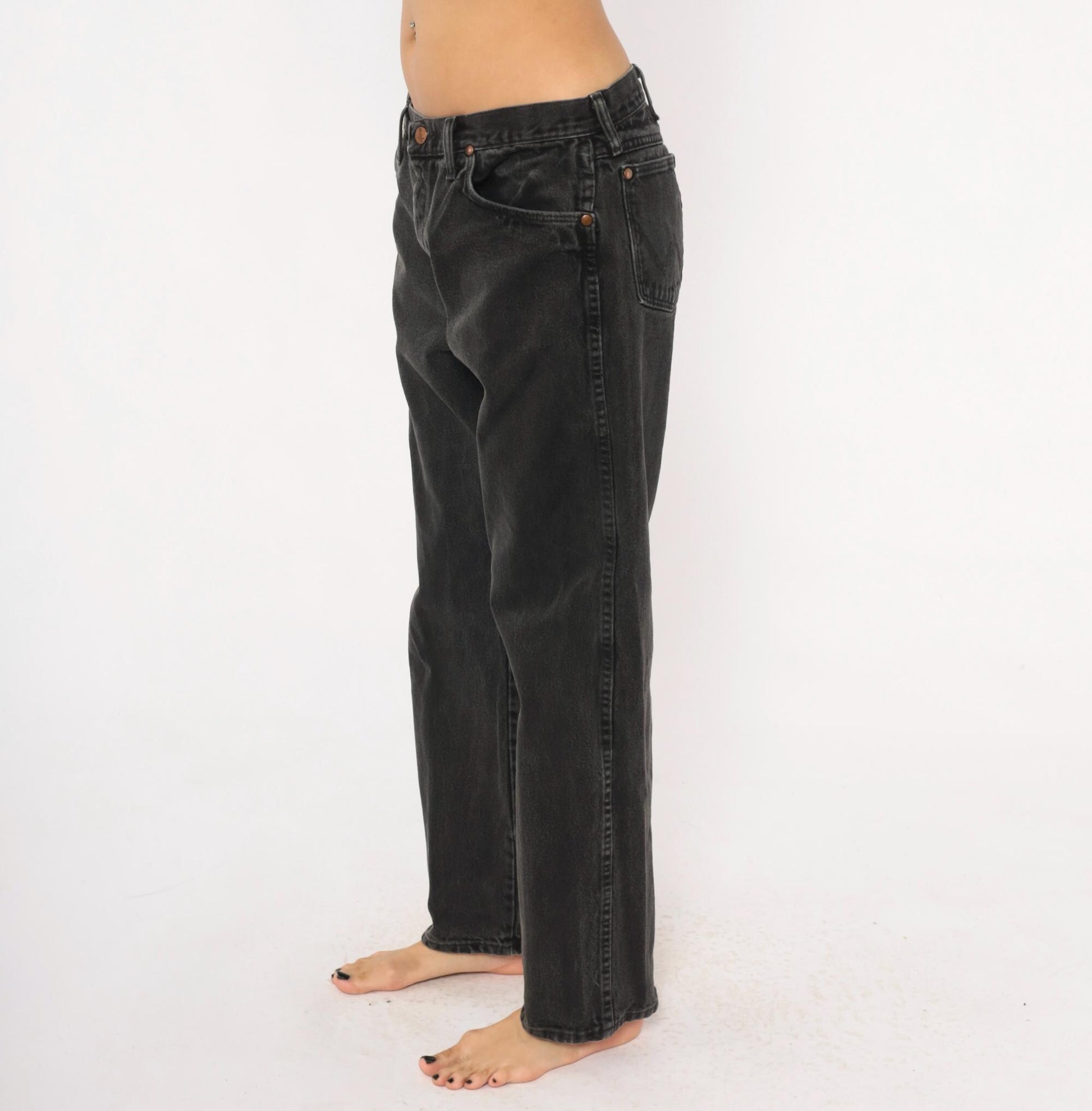 Wrangler Black Denim Jeans Straight Leg Mid-Rise Cotton 2000s 34x30