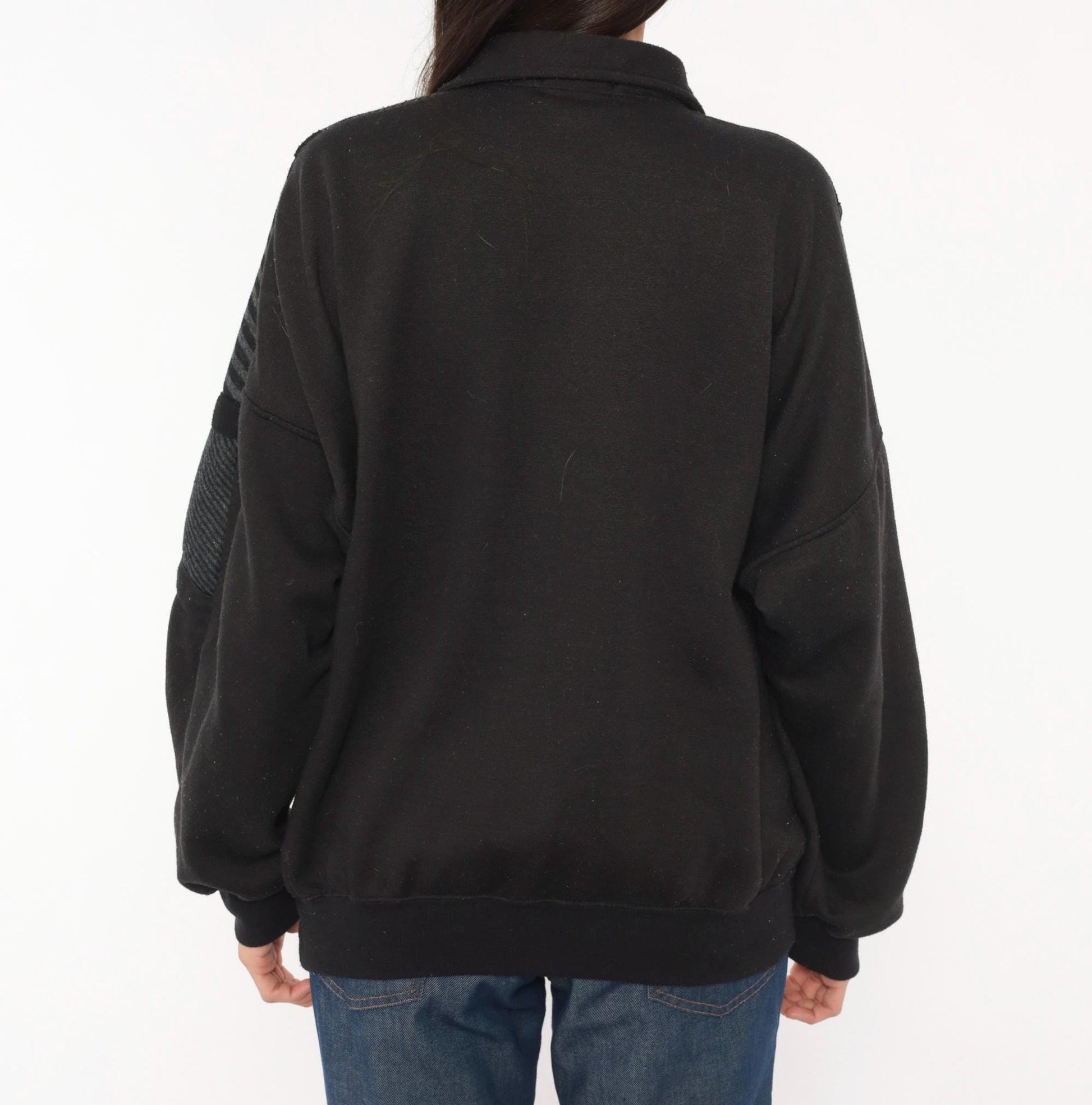 90s Alexxus Half-Zip Pullover Black Grey Patchwork Colorblock Sweatshirt Extra Large