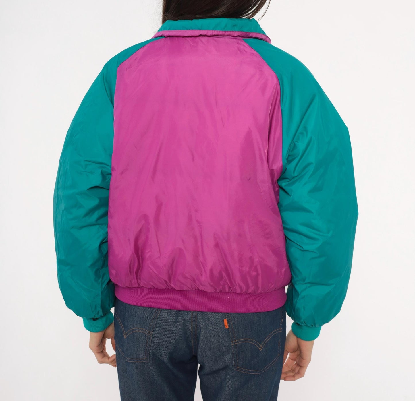 90s Paris Sport Club Reversible Down Puffer Jacket Teal Magenta Medium M